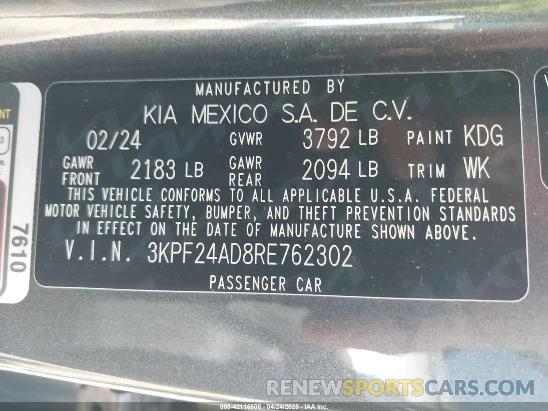 9 Фотография поврежденного автомобиля 3KPF24AD8RE762302 KIA FORTE 2024