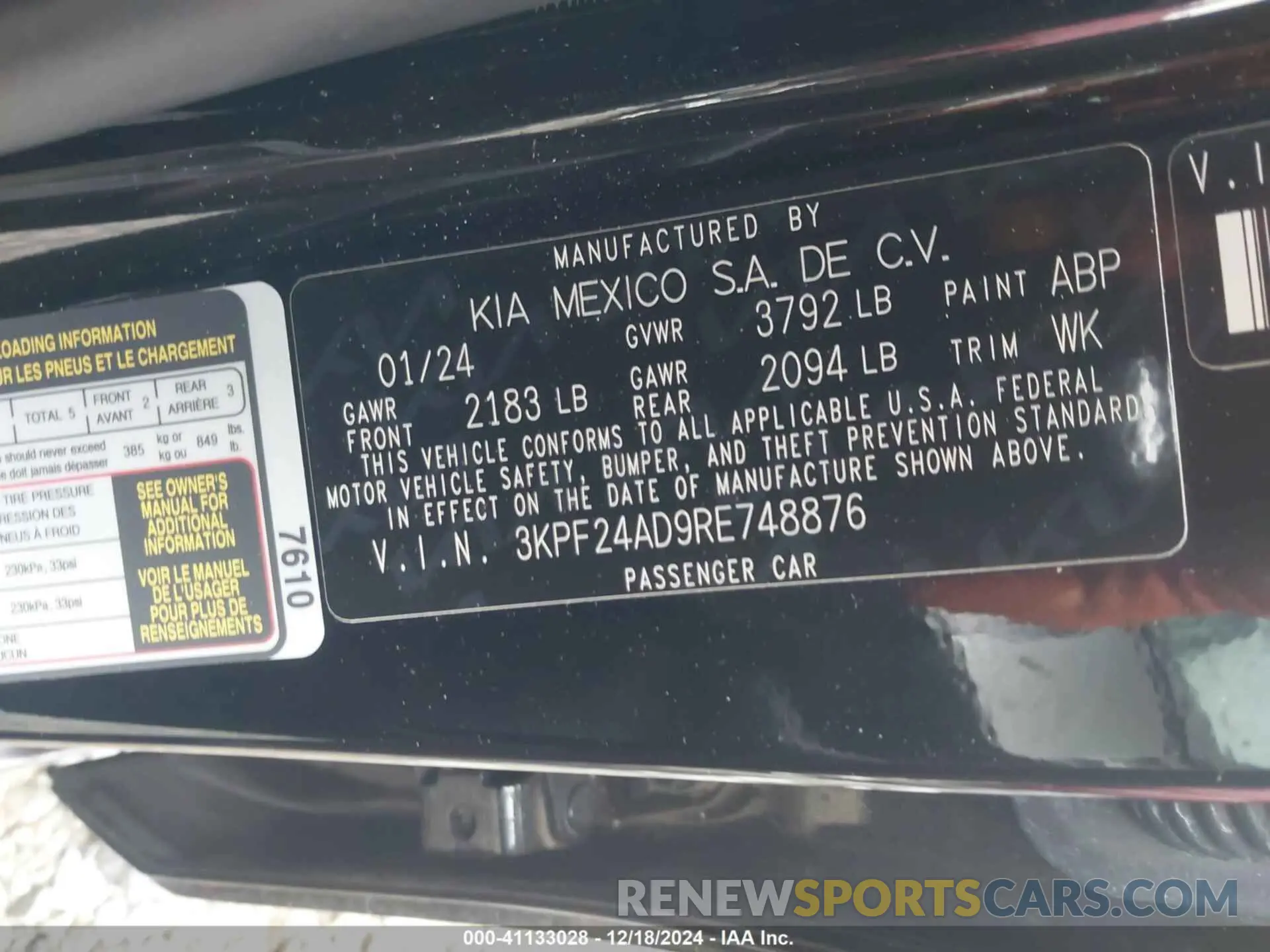 9 Photograph of a damaged car 3KPF24AD9RE748876 KIA FORTE 2024