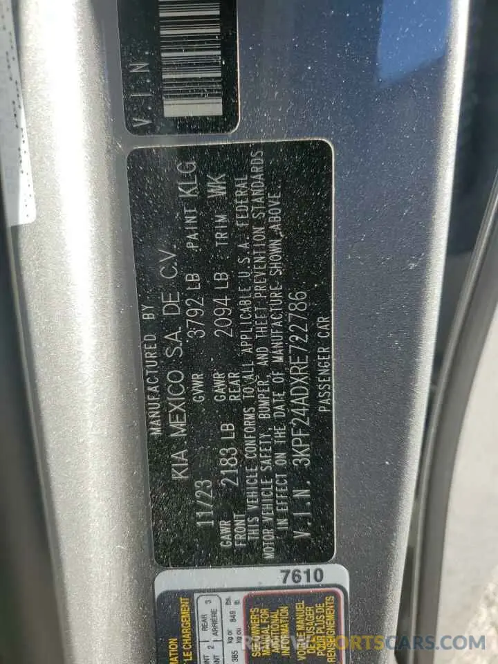 13 Photograph of a damaged car 3KPF24ADXRE722786 KIA FORTE 2024