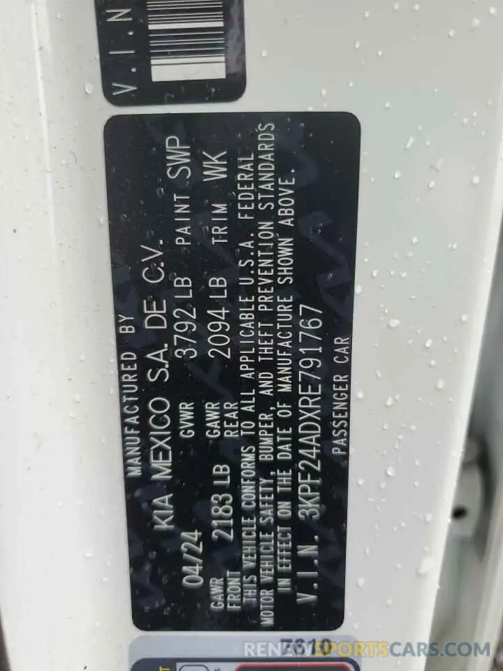 12 Фотография поврежденного автомобиля 3KPF24ADXRE791767 KIA FORTE 2024