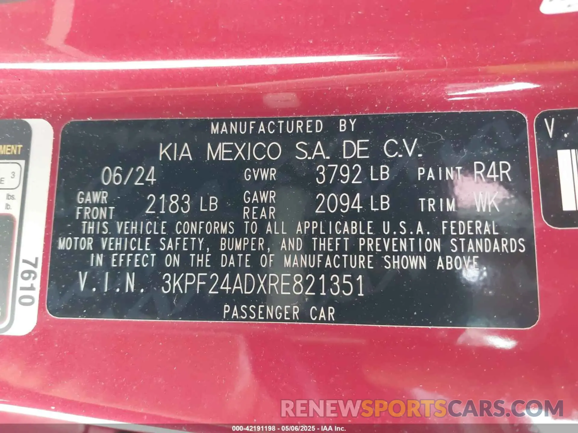 9 Фотография поврежденного автомобиля 3KPF24ADXRE821351 KIA FORTE 2024
