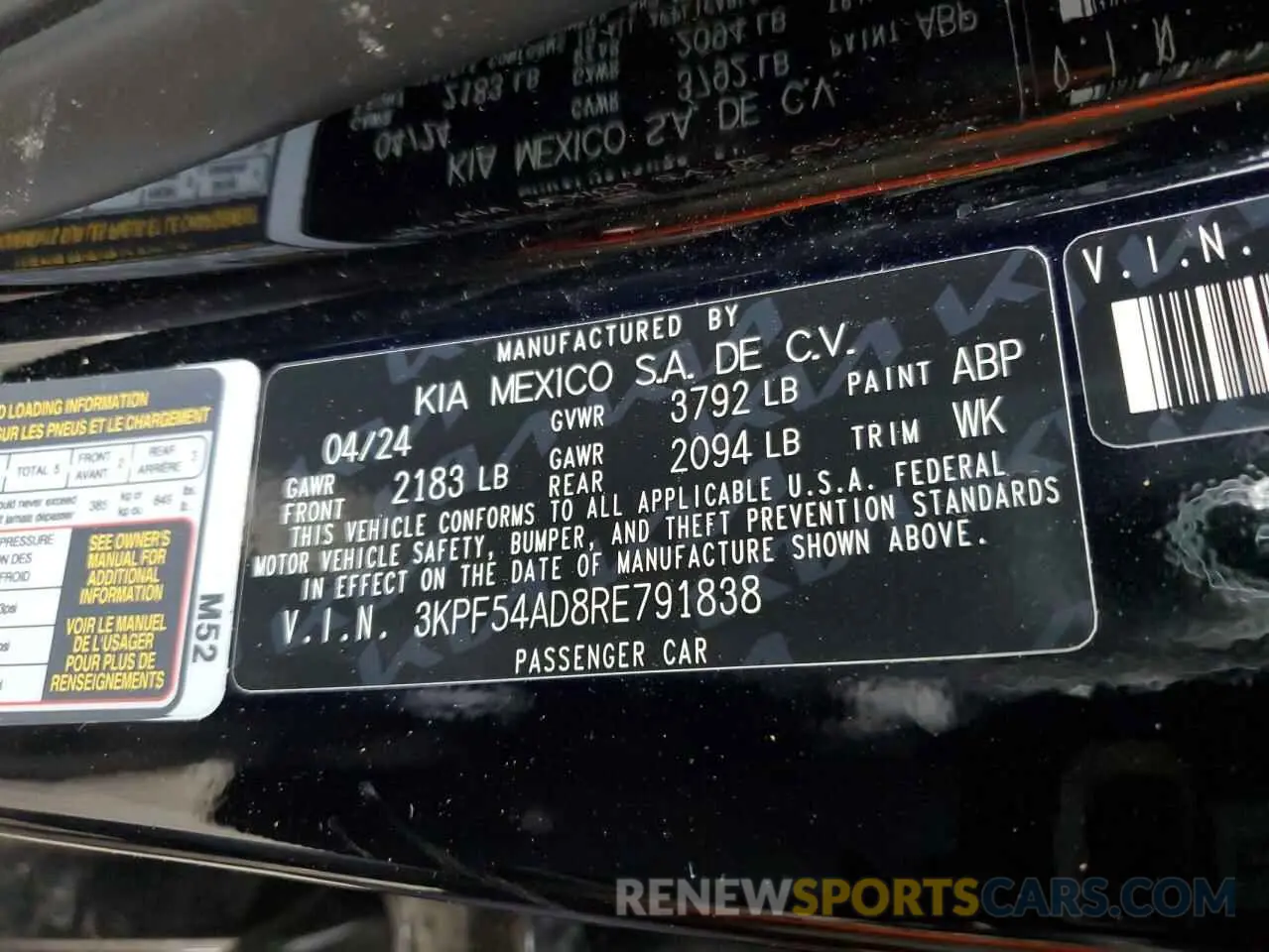 14 Фотография поврежденного автомобиля 3KPF54AD8RE791838 KIA FORTE 2024