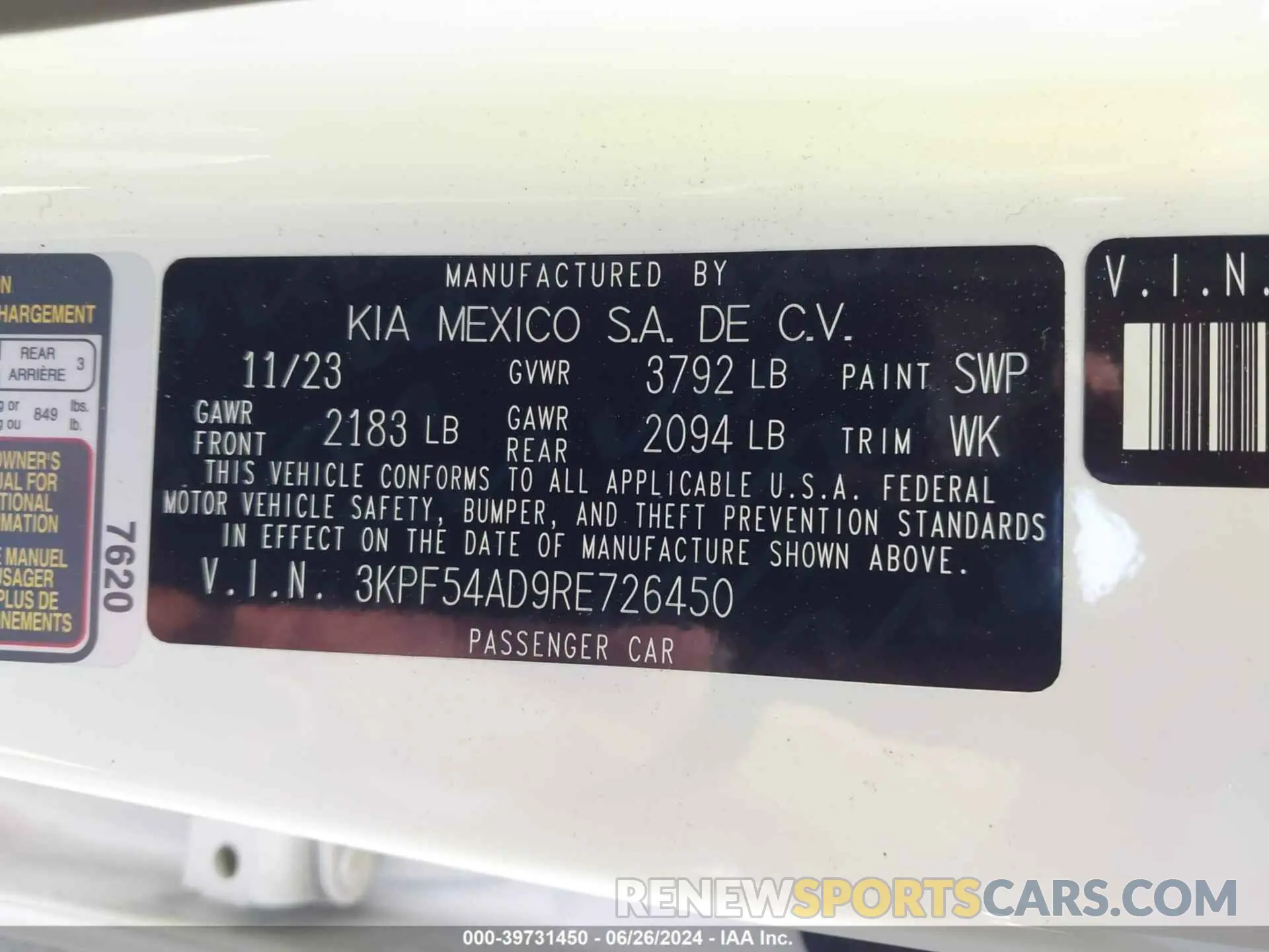 9 Фотография поврежденного автомобиля 3KPF54AD9RE726450 KIA FORTE 2024
