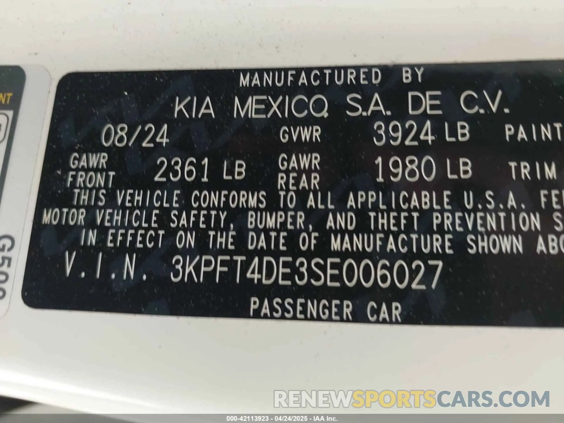 9 Фотография поврежденного автомобиля 3KPFT4DE3SE006027 KIA K4 2025