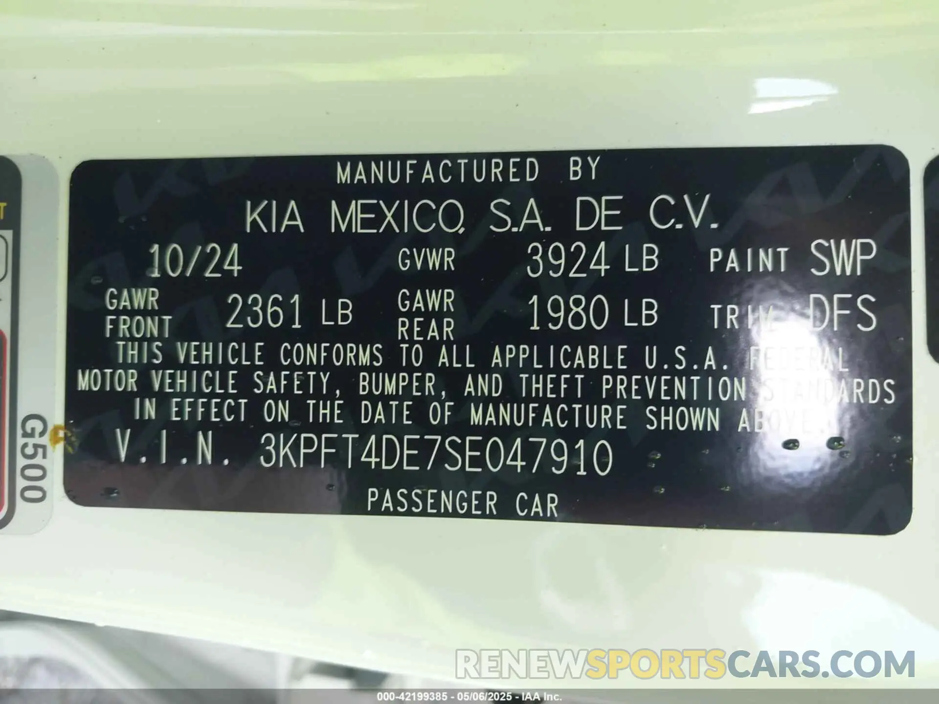 9 Фотография поврежденного автомобиля 3KPFT4DE7SE047910 KIA K4 2025