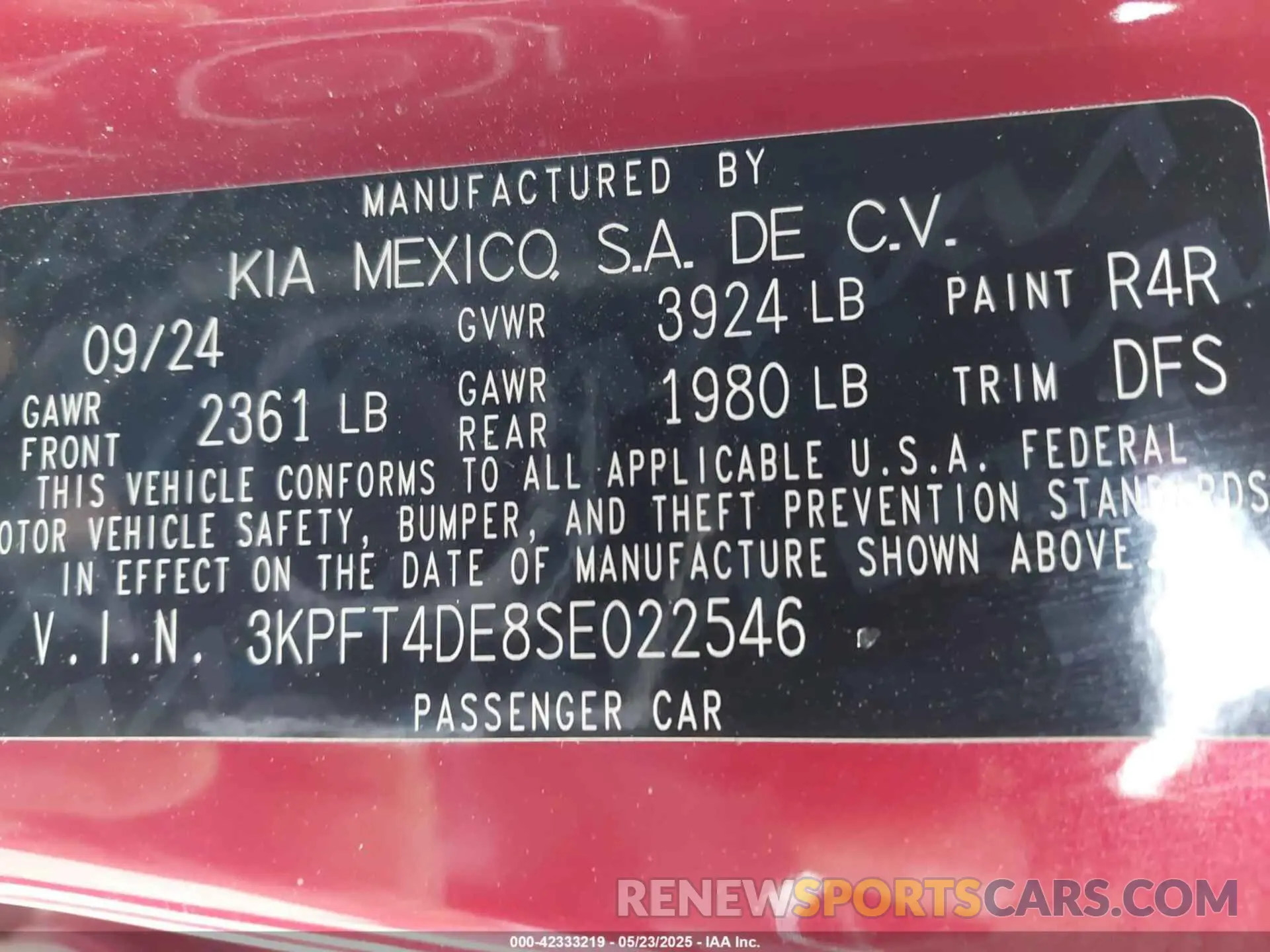 9 Photograph of a damaged car 3KPFT4DE8SE022546 KIA K4 2025