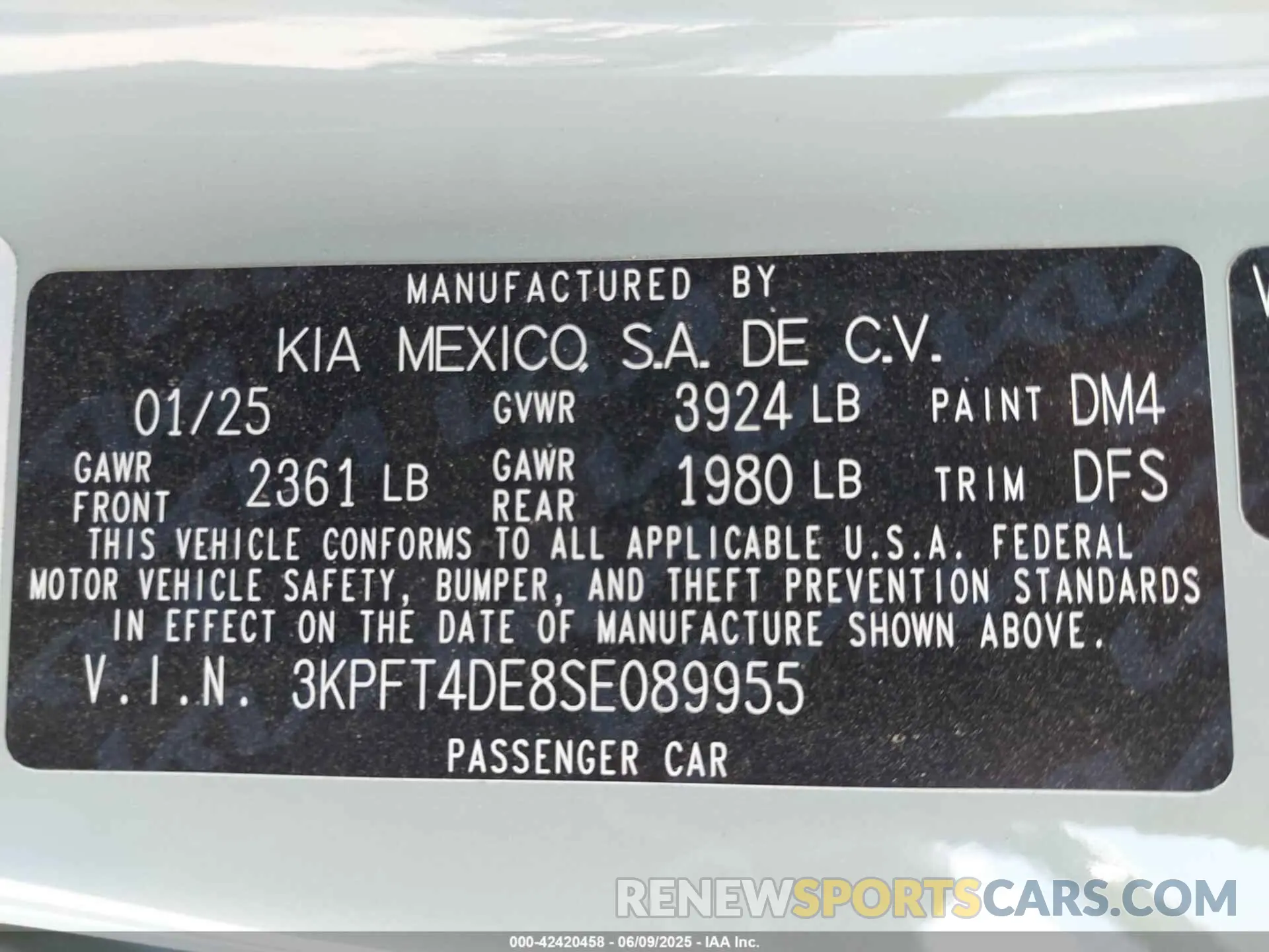9 Photograph of a damaged car 3KPFT4DE8SE089955 KIA K4 2025