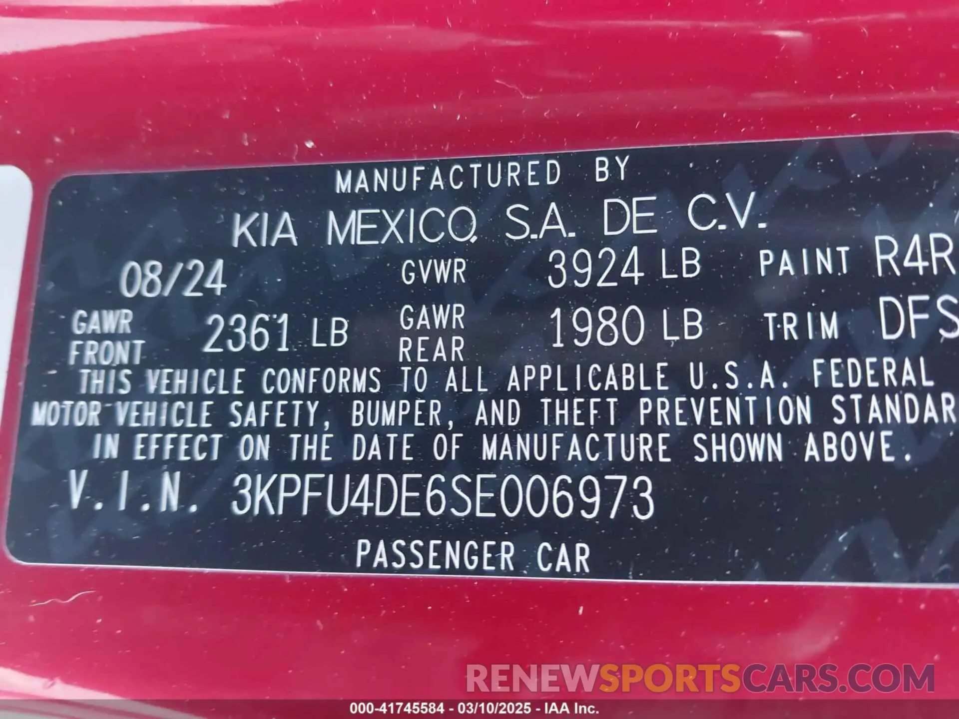 9 Photograph of a damaged car 3KPFU4DE6SE006973 KIA K4 2025