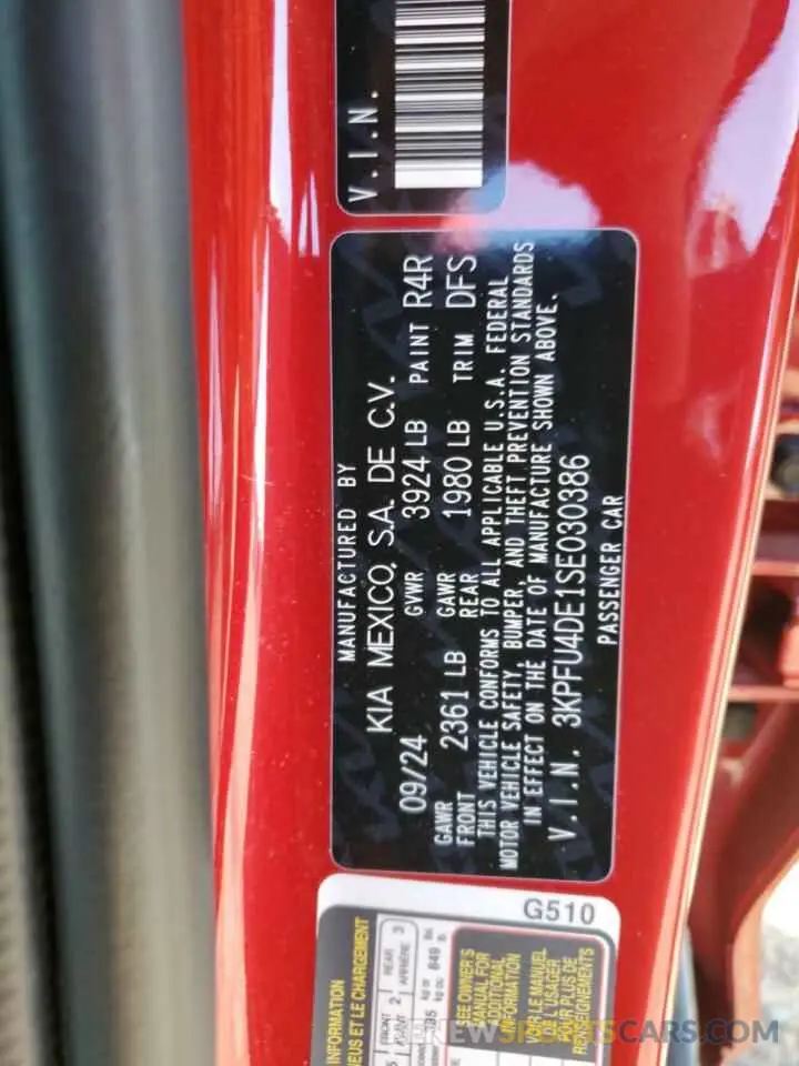12 Фотография поврежденного автомобиля 3KPFU4DE1SE030386 KIA K4 EX 2025