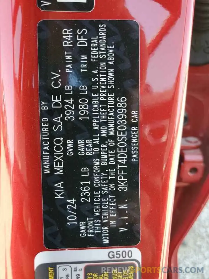 13 Photograph of a damaged car 3KPFT4DE0SE039986 KIA K4 LX 2025