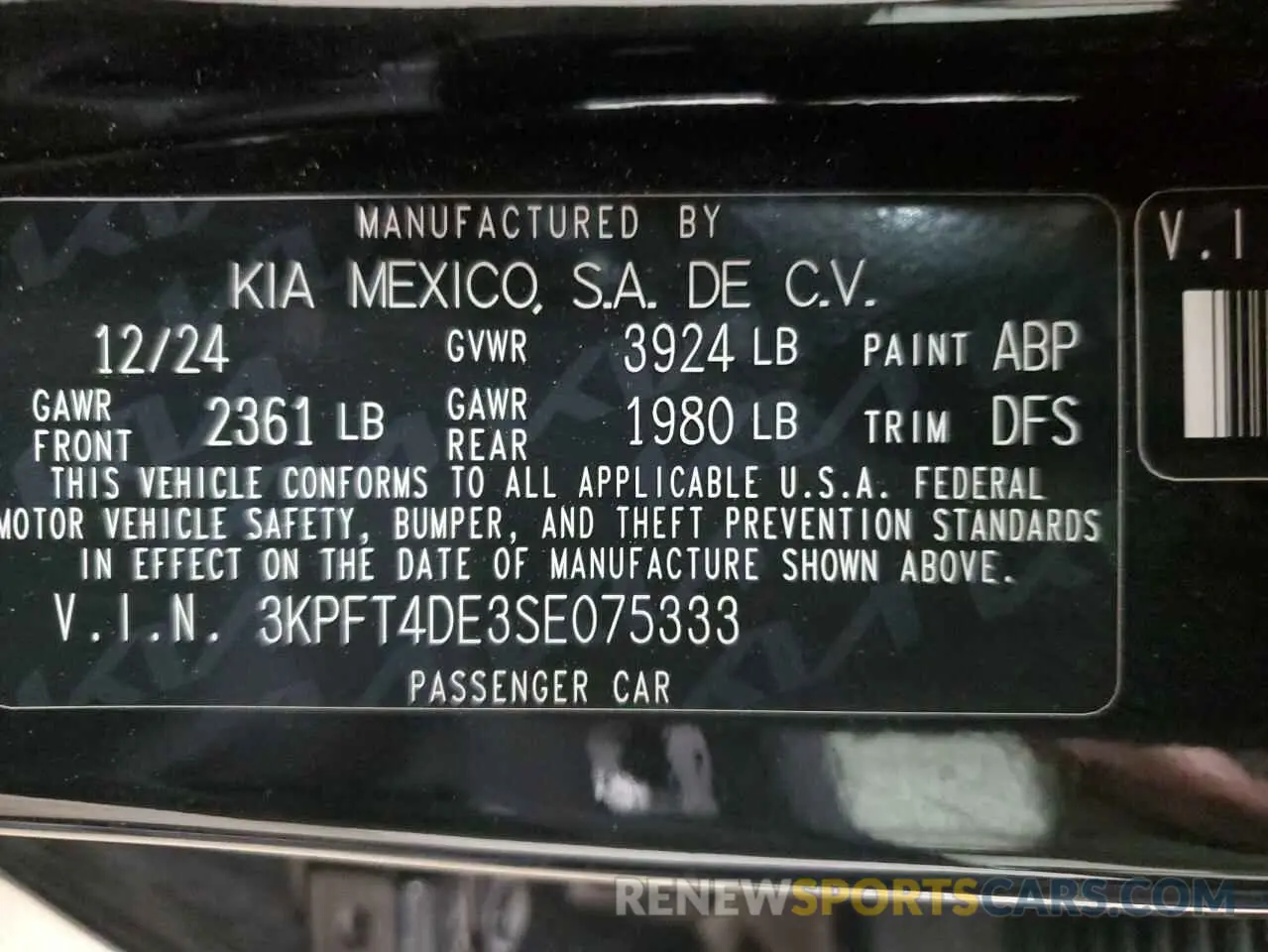 12 Photograph of a damaged car 3KPFT4DE3SE075333 KIA K4 LX 2025