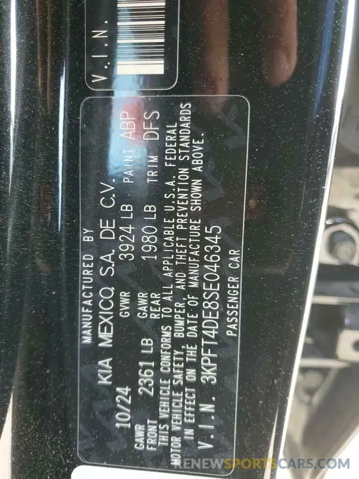 13 Photograph of a damaged car 3KPFT4DE8SE046345 KIA K4 LX 2025