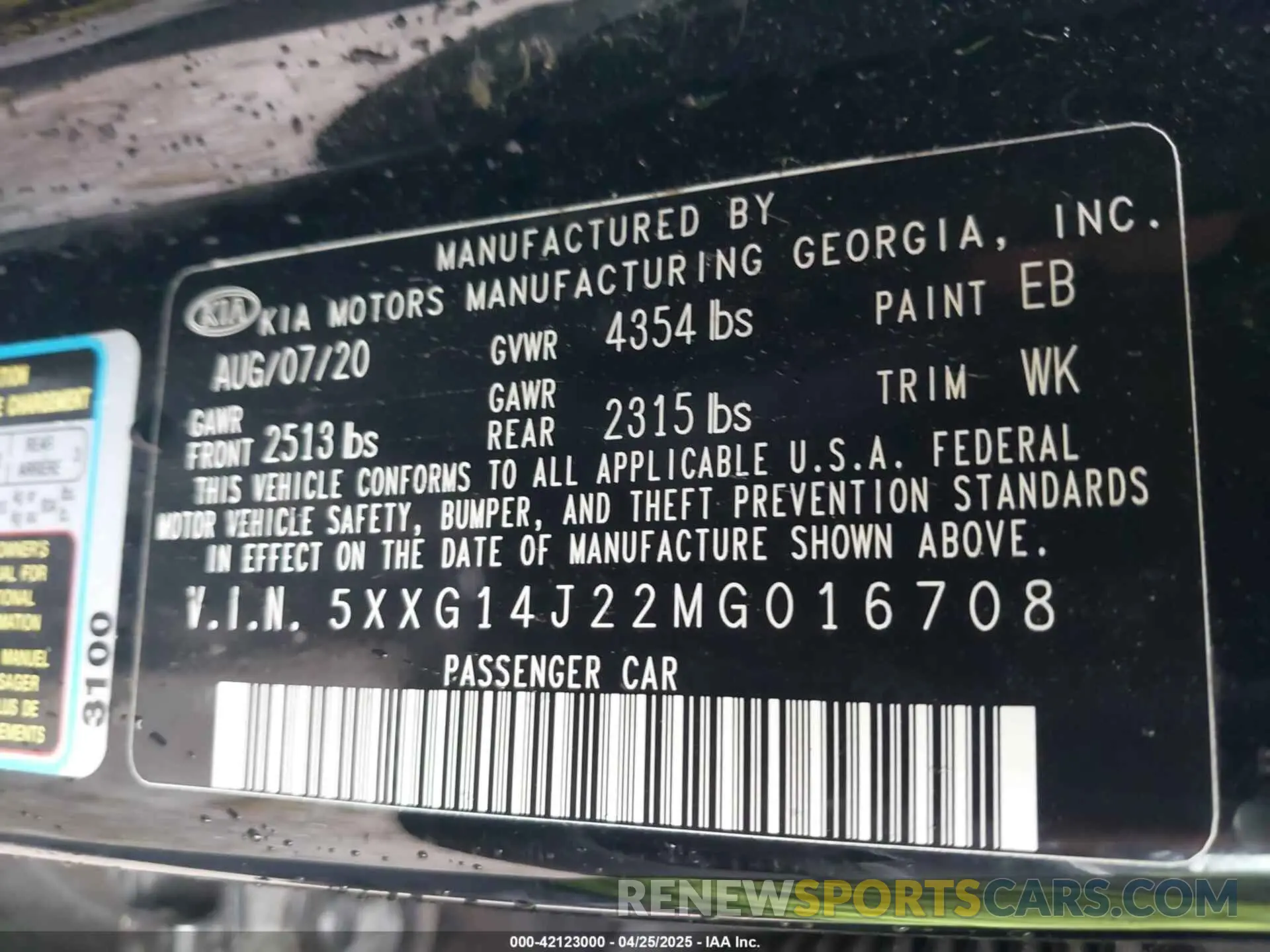 9 Photograph of a damaged car 5XXG14J22MG016708 KIA K5 2021