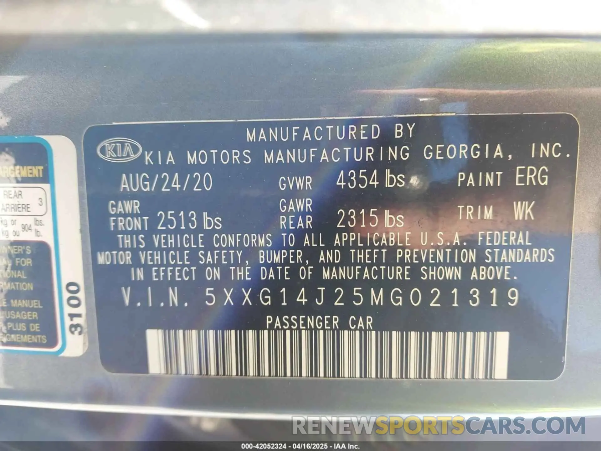 9 Photograph of a damaged car 5XXG14J25MG021319 KIA K5 2021