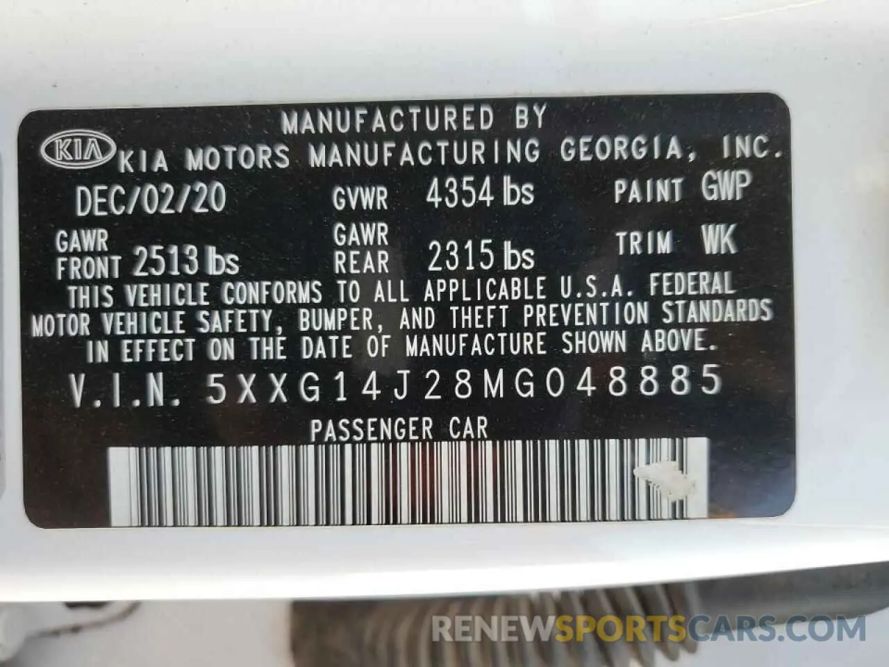 13 Photograph of a damaged car 5XXG14J28MG048885 KIA K5 2021