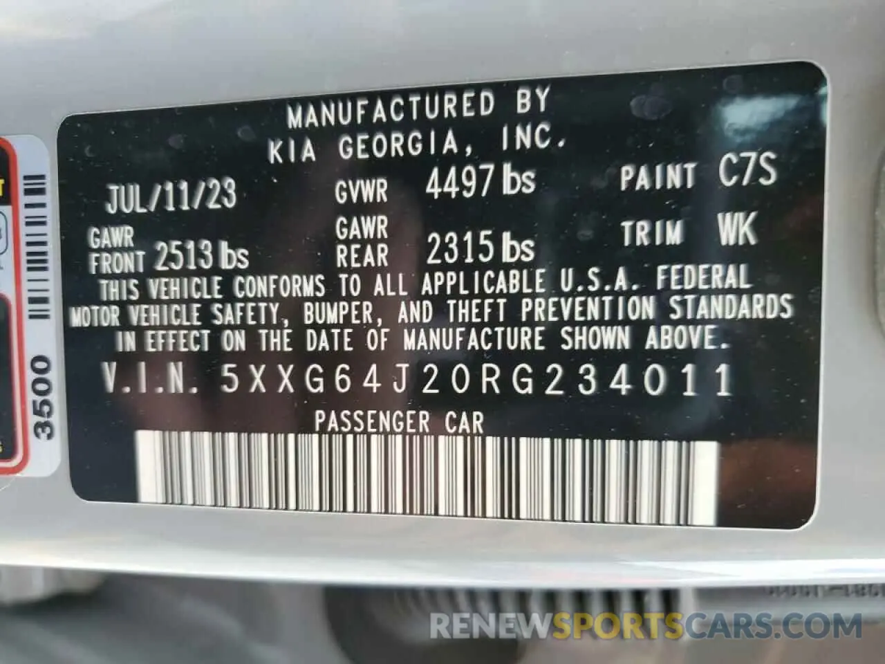 14 Photograph of a damaged car 5XXG64J20RG234011 KIA K5 2024