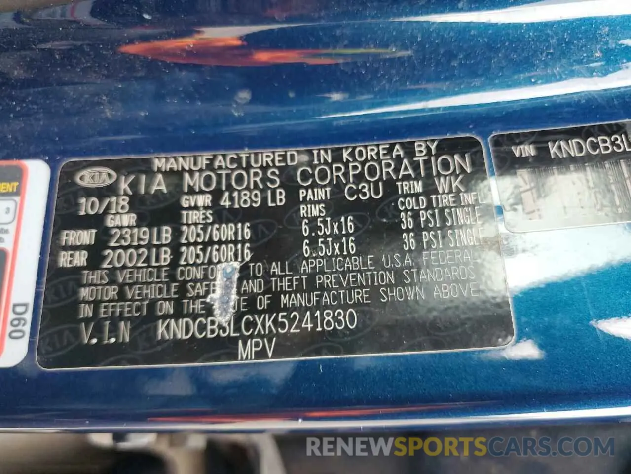 12 Фотография поврежденного автомобиля KNDCB3LCXK5241830 KIA NIRO 2019
