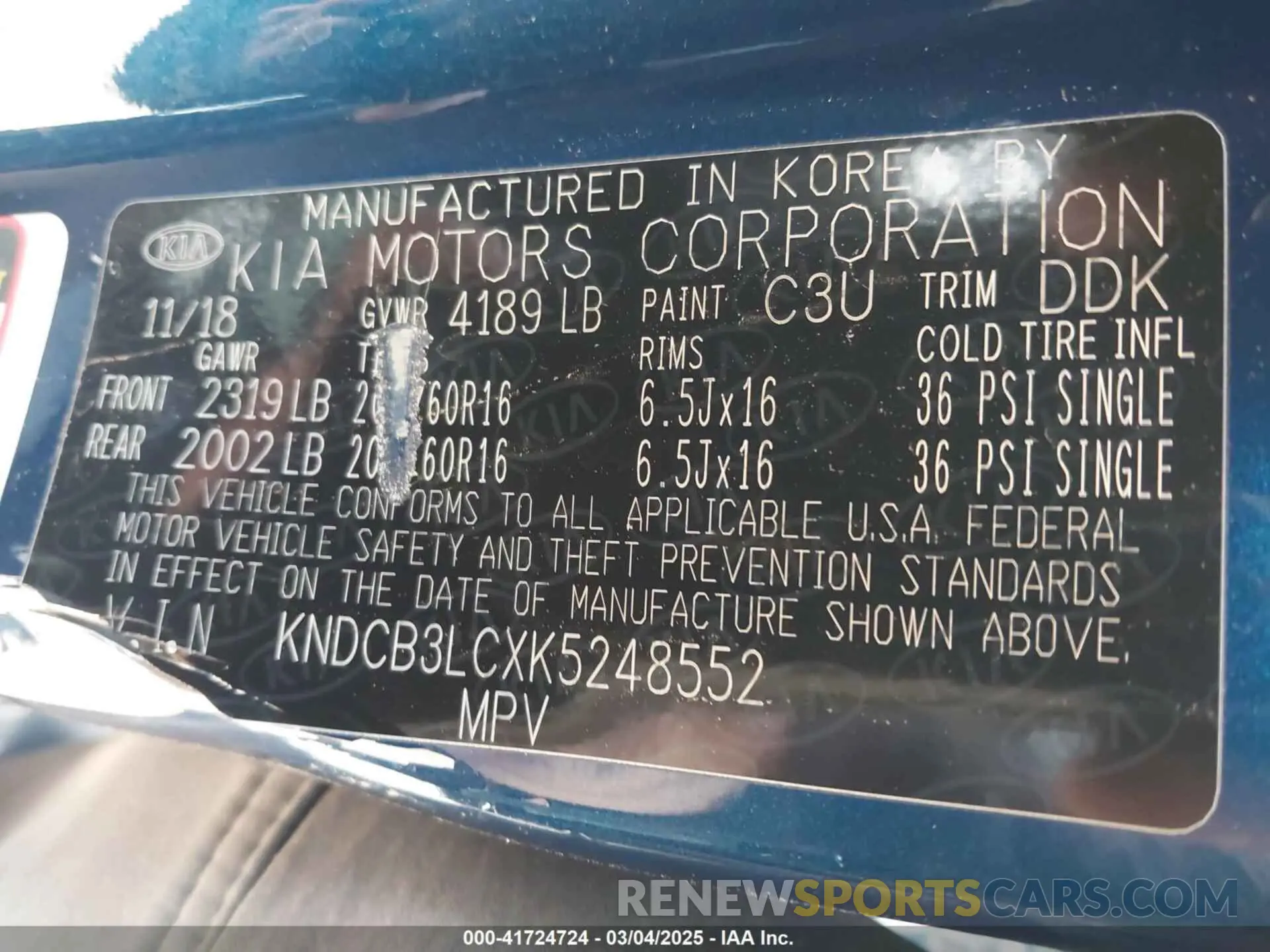 8 Photograph of a damaged car KNDCB3LCXK5248552 KIA NIRO 2019