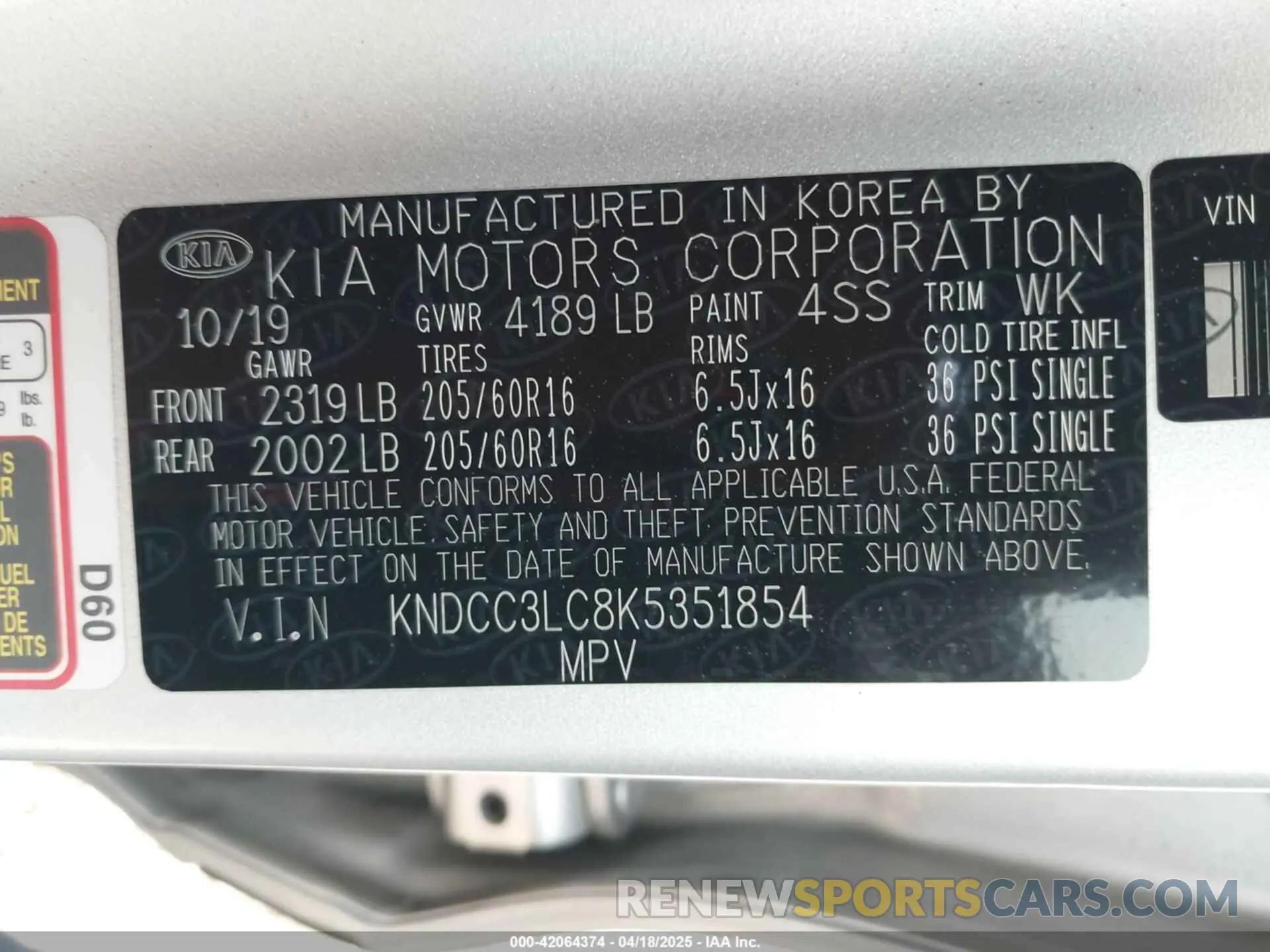 9 Photograph of a damaged car KNDCC3LC8K5351854 KIA NIRO 2019