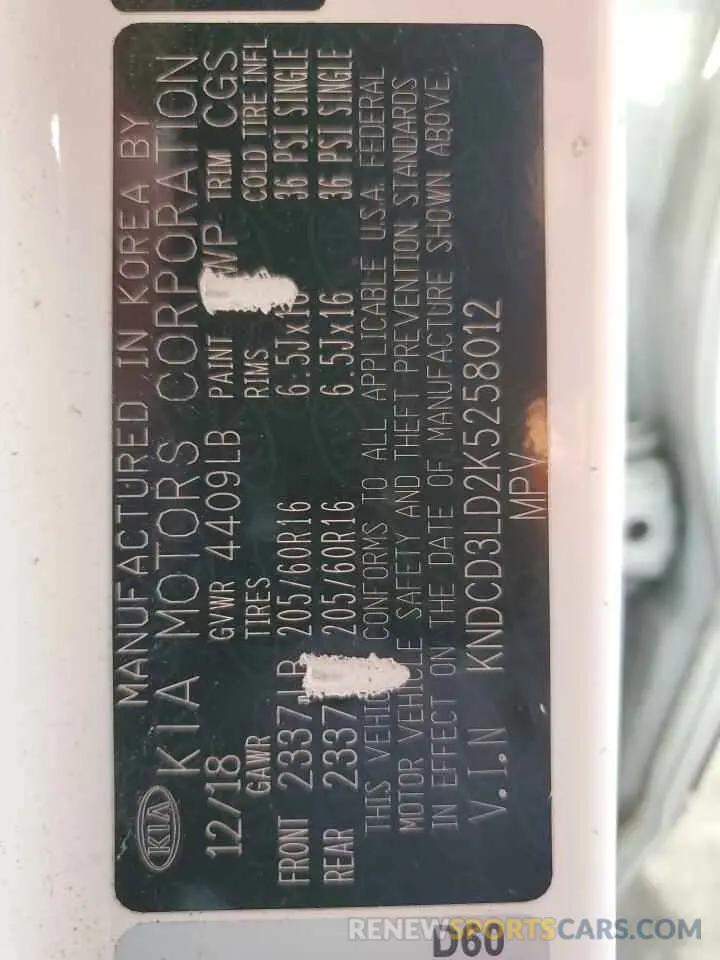 13 Photograph of a damaged car KNDCD3LD2K5258012 KIA NIRO 2019