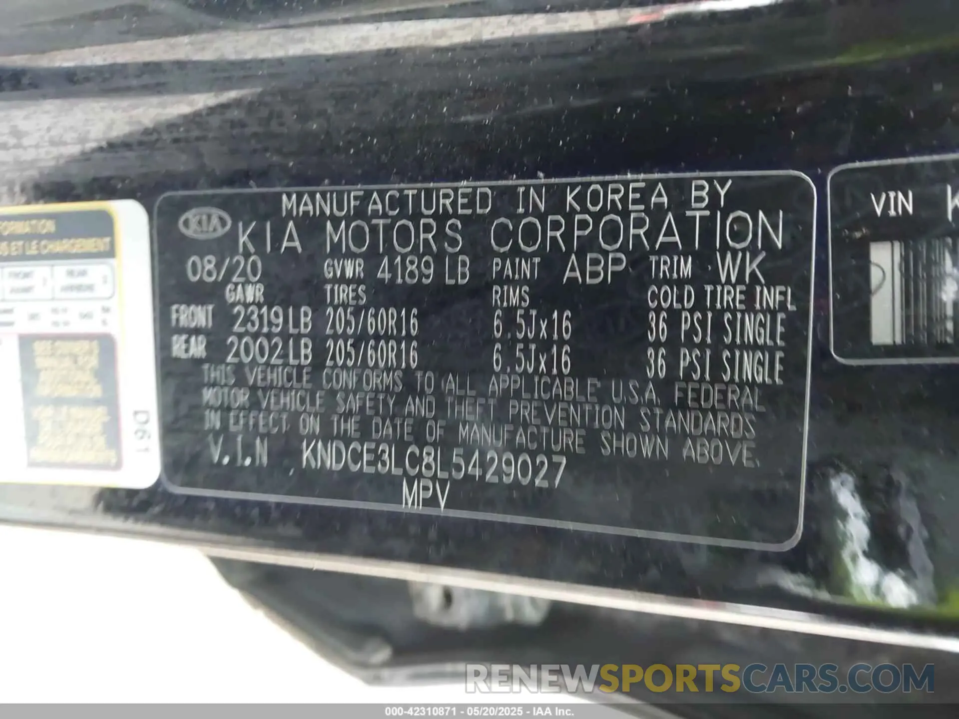 9 Фотография поврежденного автомобиля KNDCE3LC8L5429027 KIA NIRO 2020