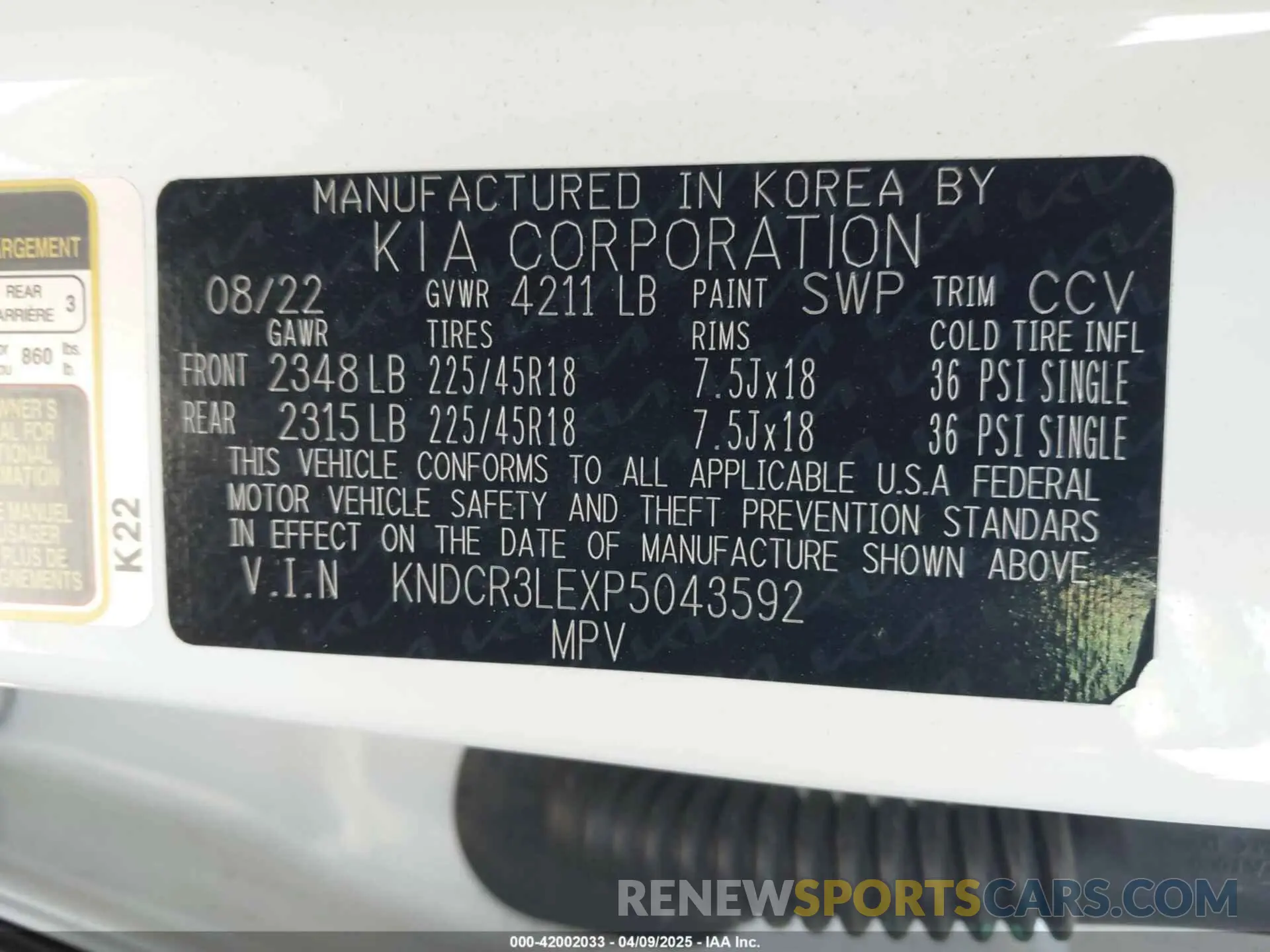 9 Photograph of a damaged car KNDCR3LEXP5043592 KIA NIRO 2023