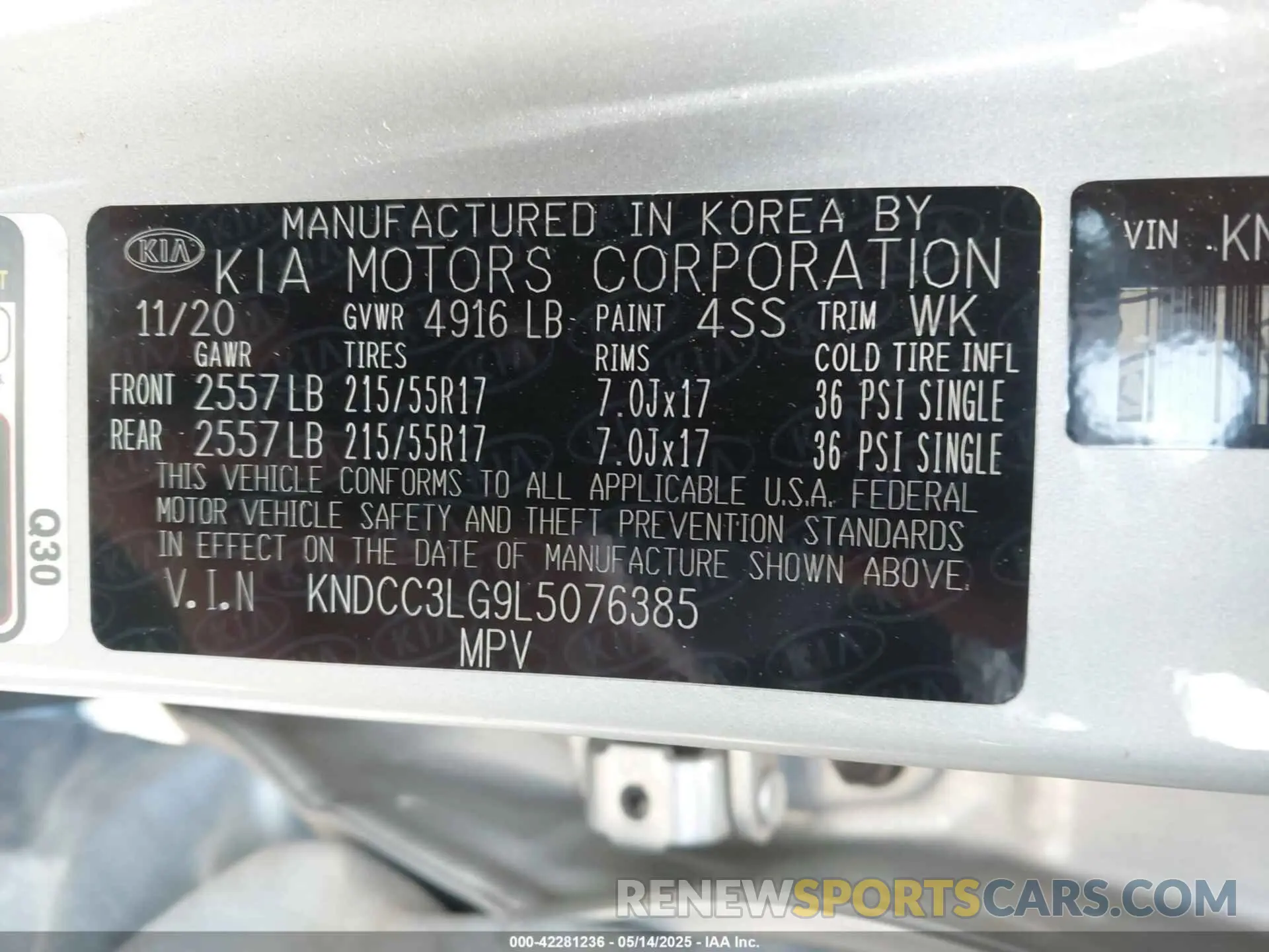 9 Фотография поврежденного автомобиля KNDCC3LG9L5076385 KIA NIRO EV 2020