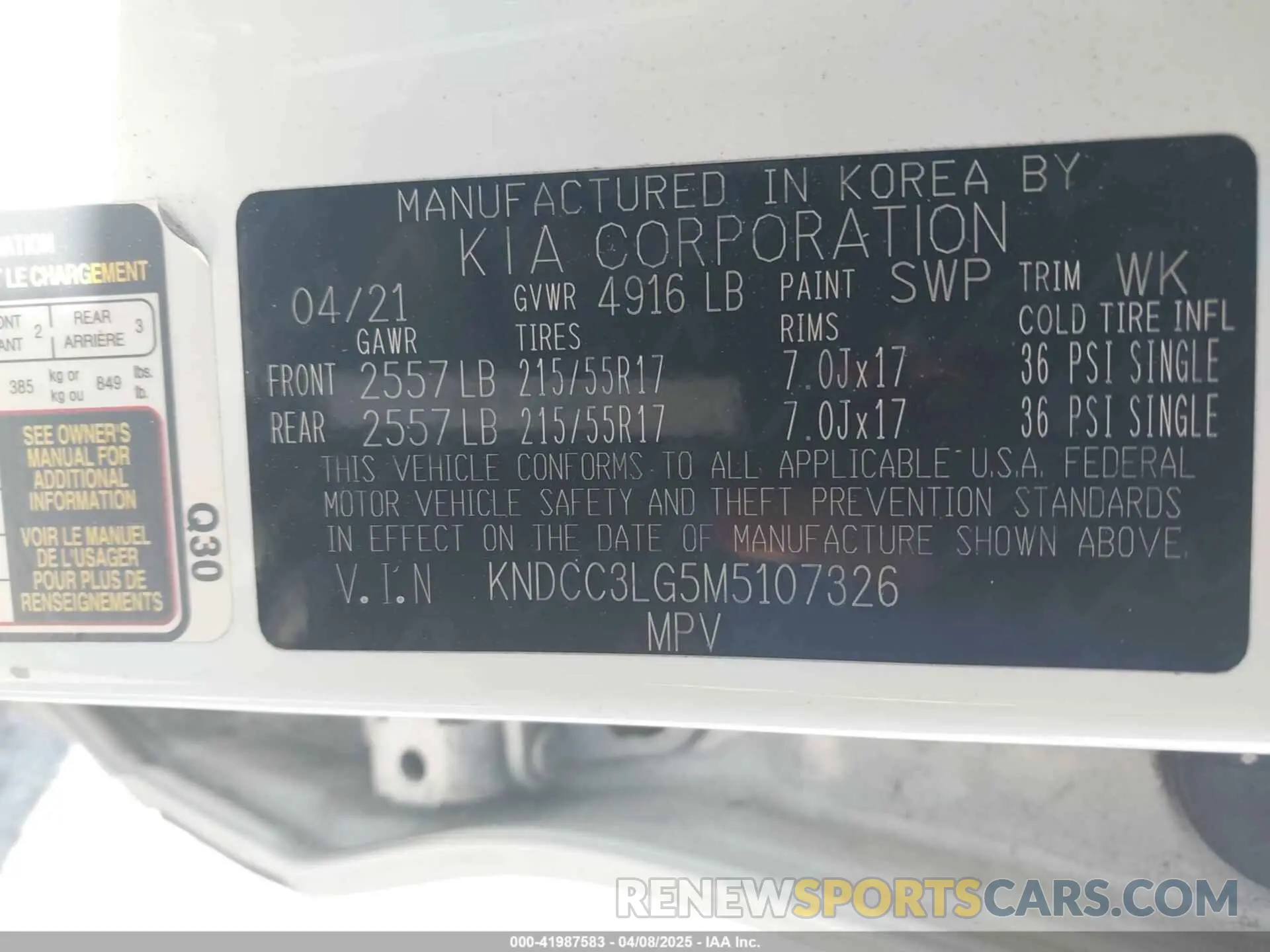 9 Фотография поврежденного автомобиля KNDCC3LG5M5107326 KIA NIRO EV 2021