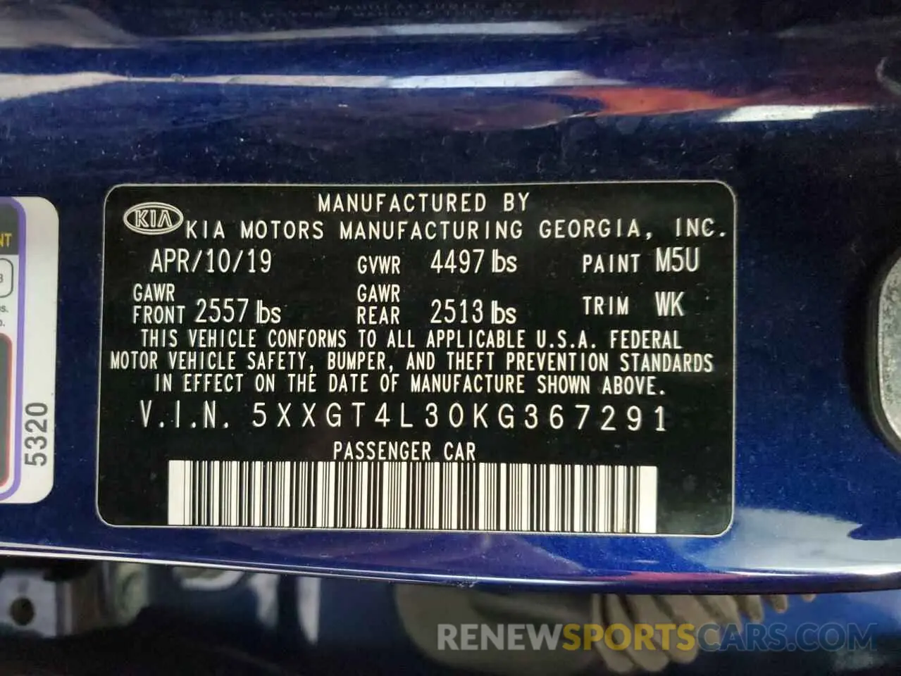 12 Фотография поврежденного автомобиля 5XXGT4L30KG367291 KIA OPTIMA 2019