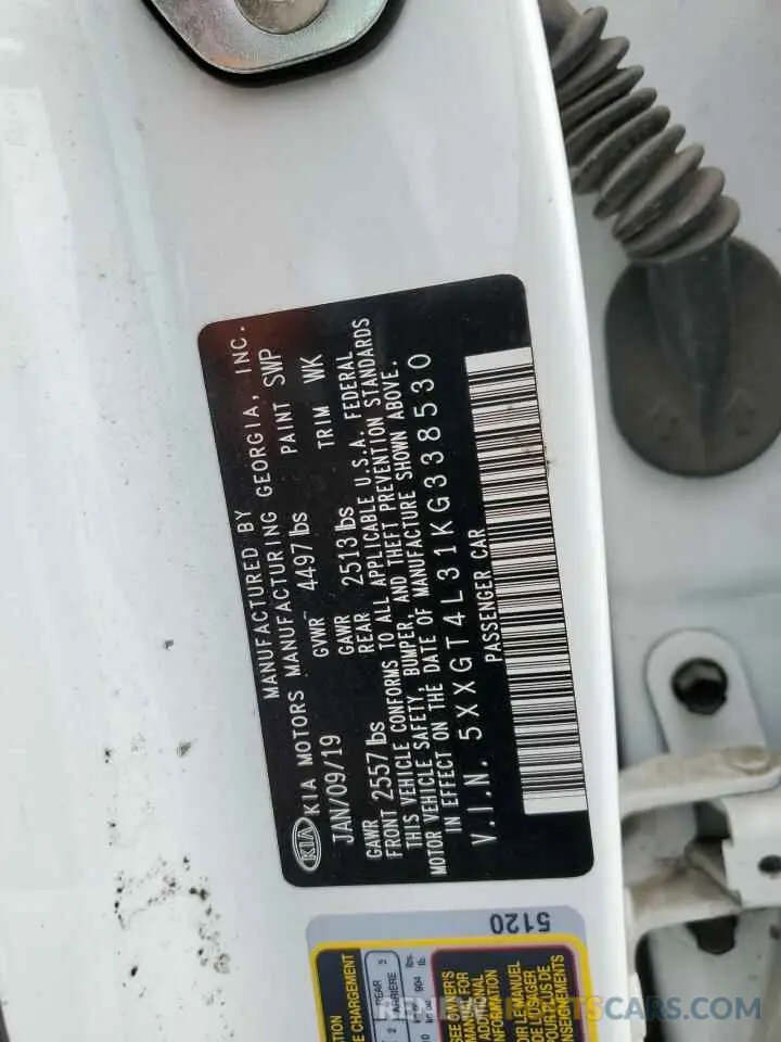 12 Photograph of a damaged car 5XXGT4L31KG338530 KIA OPTIMA 2019