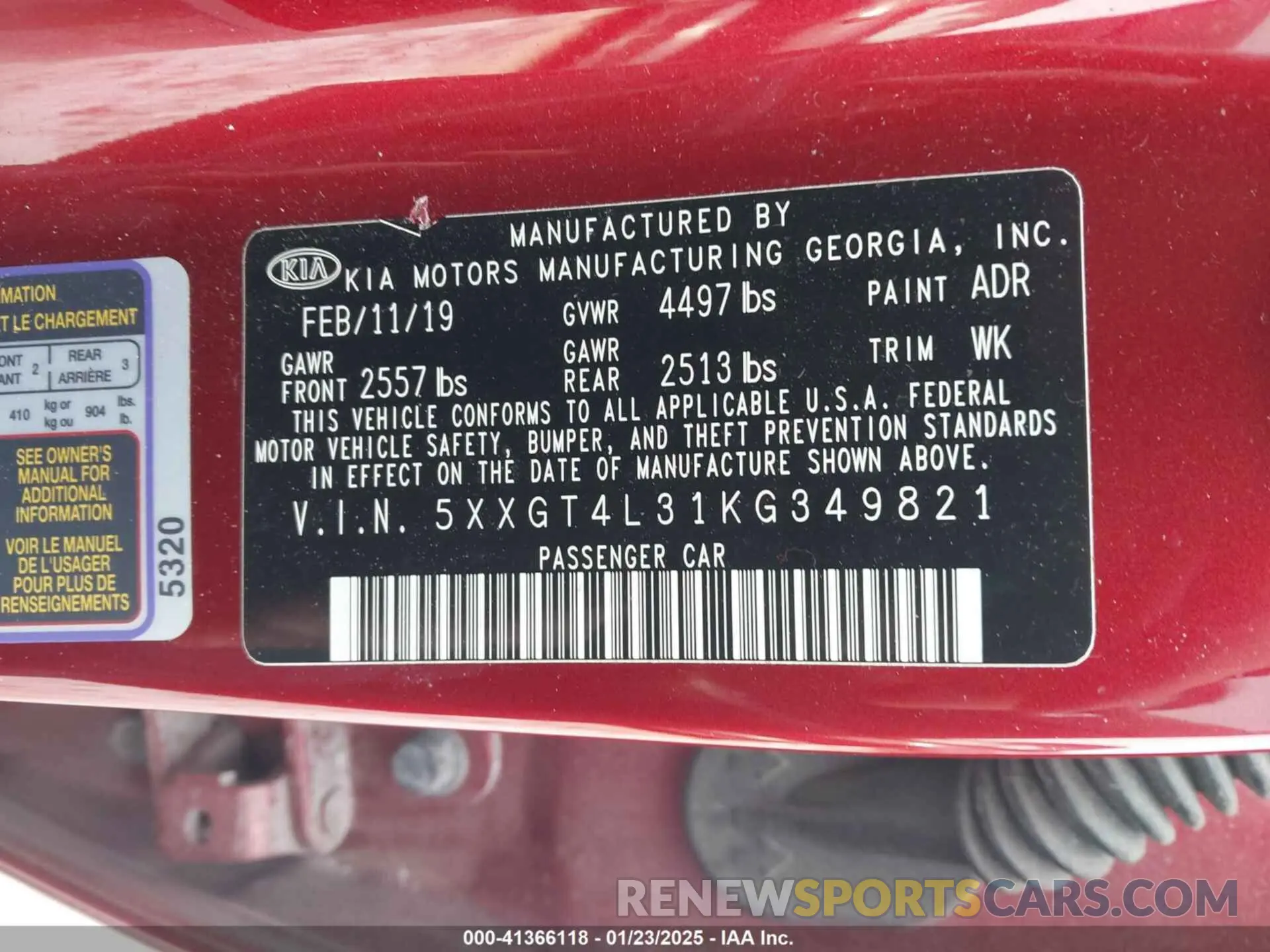 9 Photograph of a damaged car 5XXGT4L31KG349821 KIA OPTIMA 2019