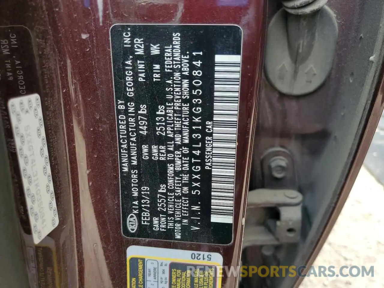 12 Photograph of a damaged car 5XXGT4L31KG350841 KIA OPTIMA 2019