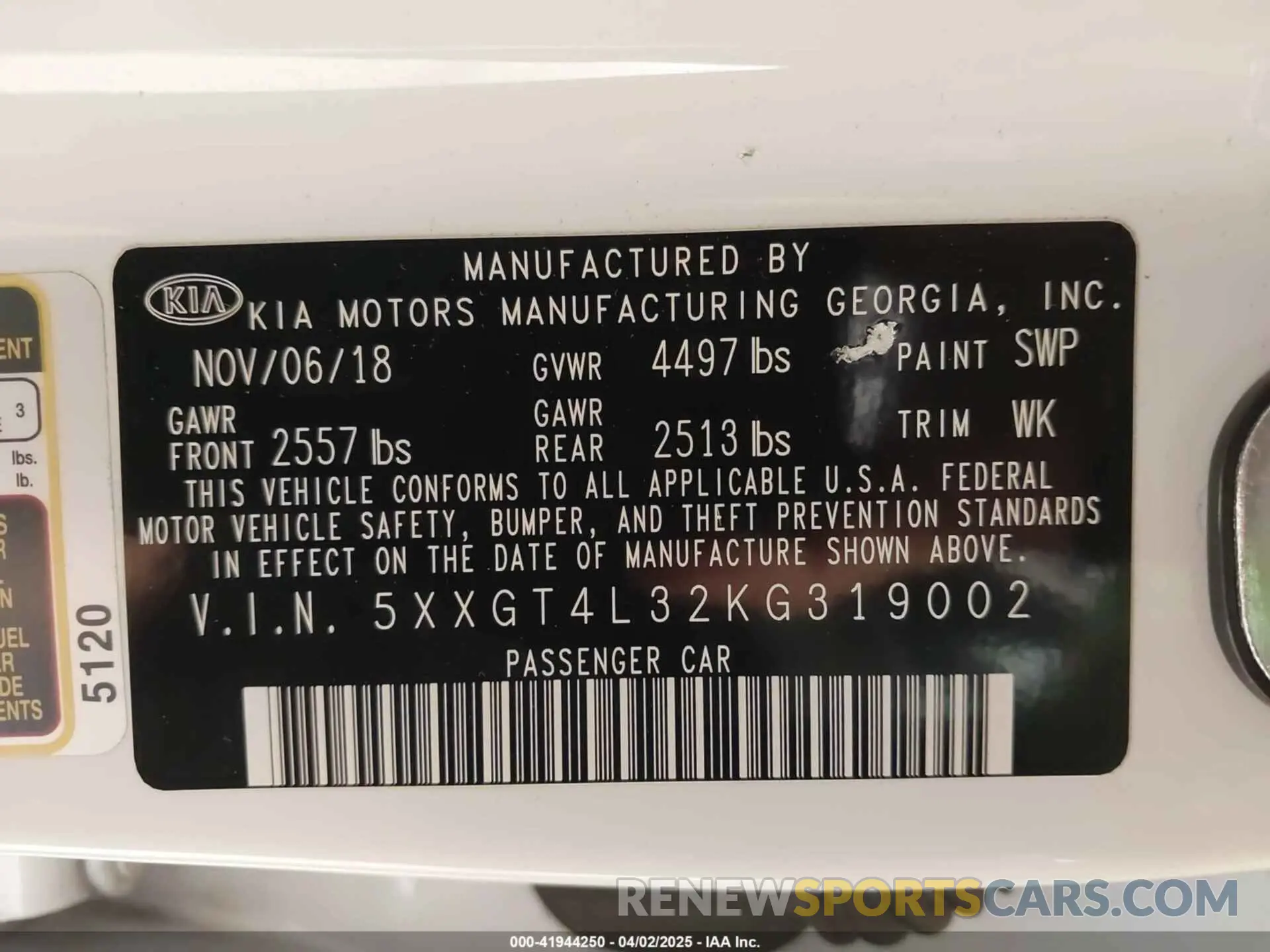 9 Photograph of a damaged car 5XXGT4L32KG319002 KIA OPTIMA 2019