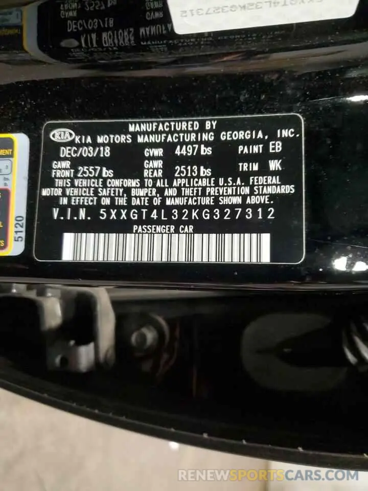 12 Photograph of a damaged car 5XXGT4L32KG327312 KIA OPTIMA 2019