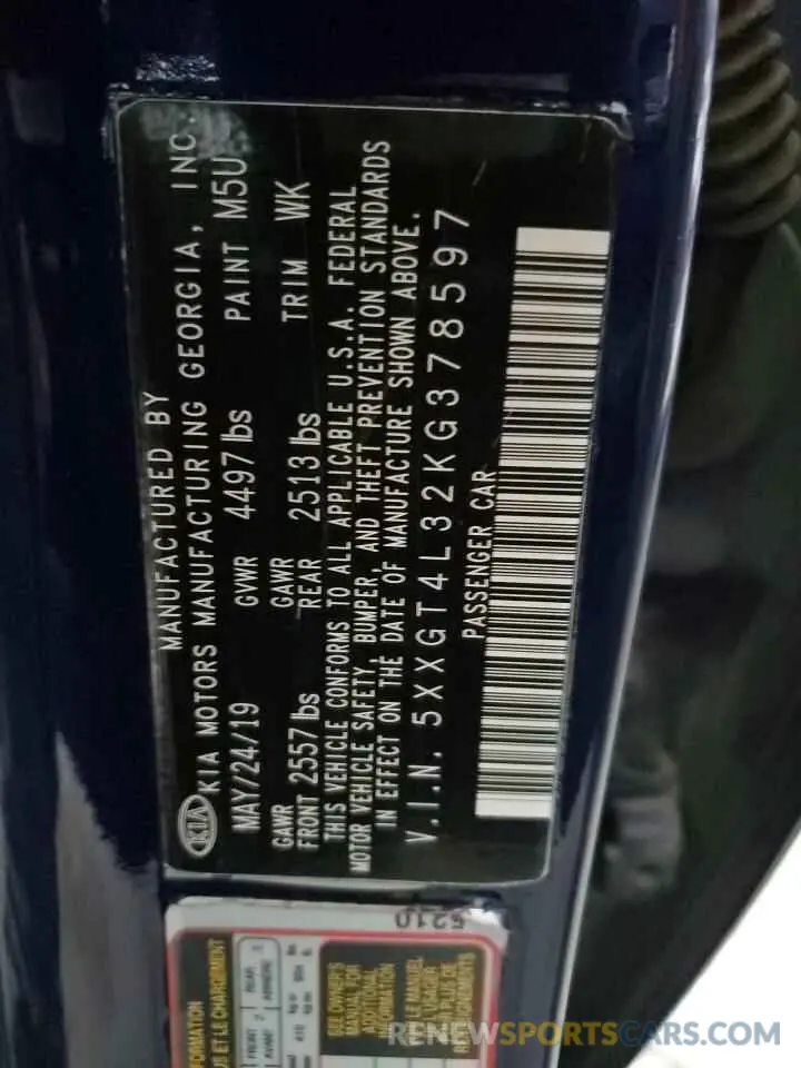 13 Photograph of a damaged car 5XXGT4L32KG378597 KIA OPTIMA 2019