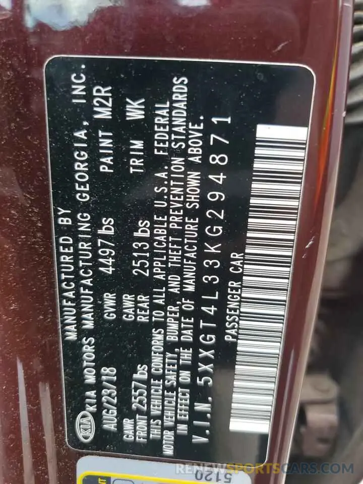 12 Photograph of a damaged car 5XXGT4L33KG294871 KIA OPTIMA 2019