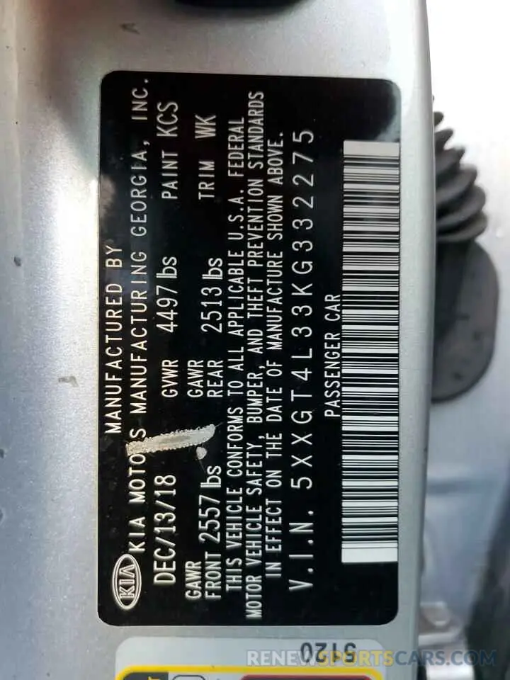 14 Photograph of a damaged car 5XXGT4L33KG332275 KIA OPTIMA 2019