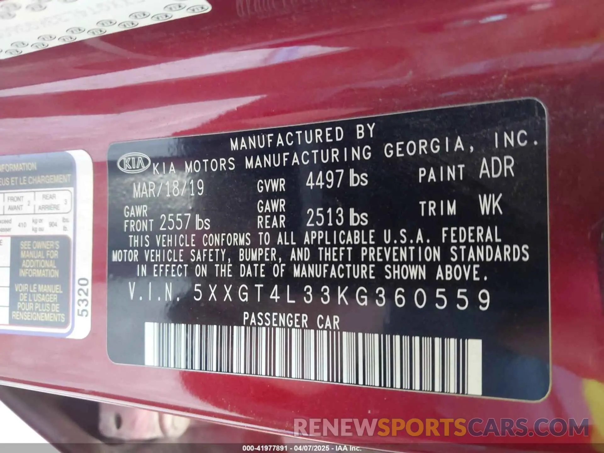 9 Photograph of a damaged car 5XXGT4L33KG360559 KIA OPTIMA 2019