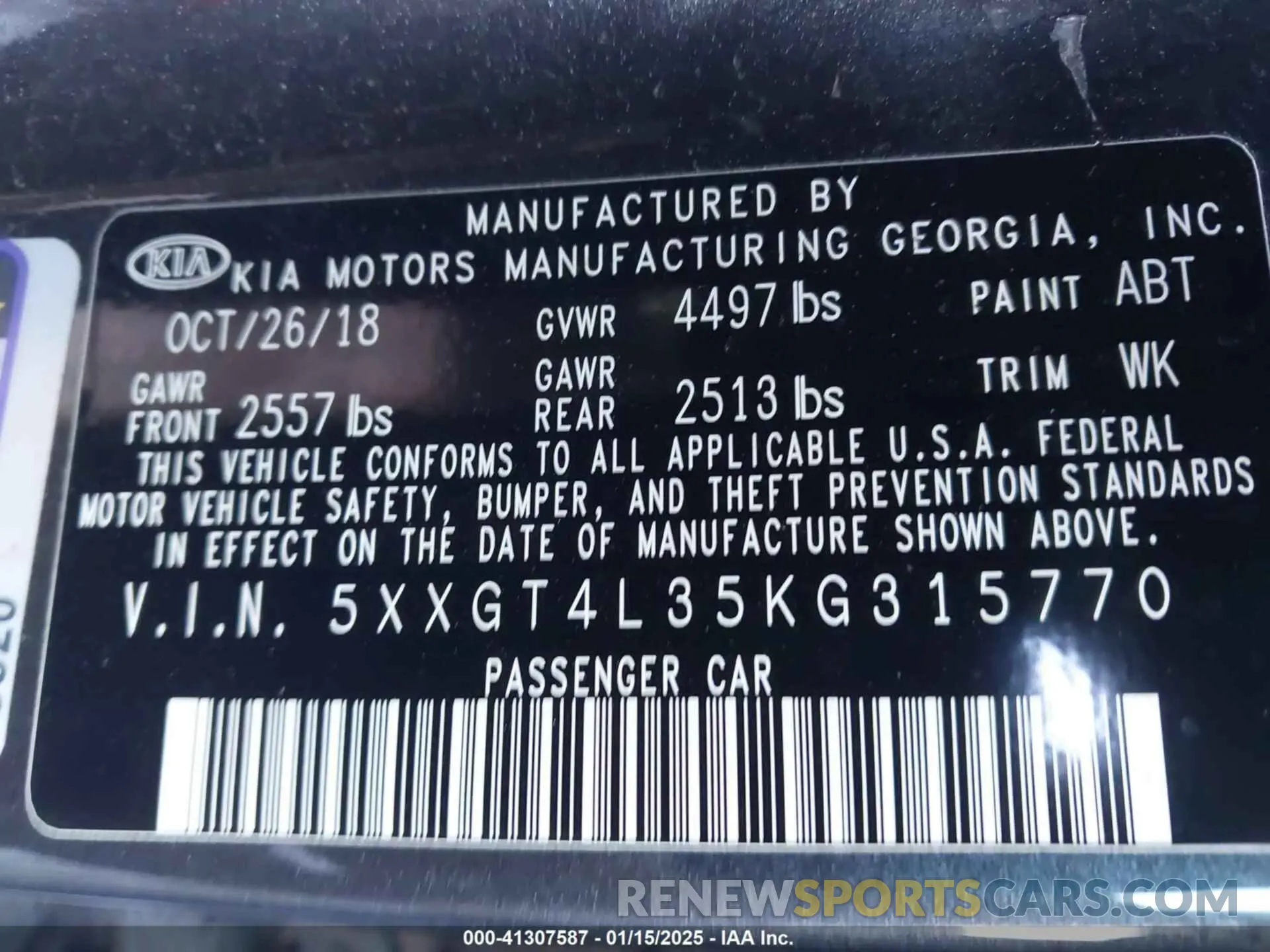 9 Photograph of a damaged car 5XXGT4L35KG315770 KIA OPTIMA 2019