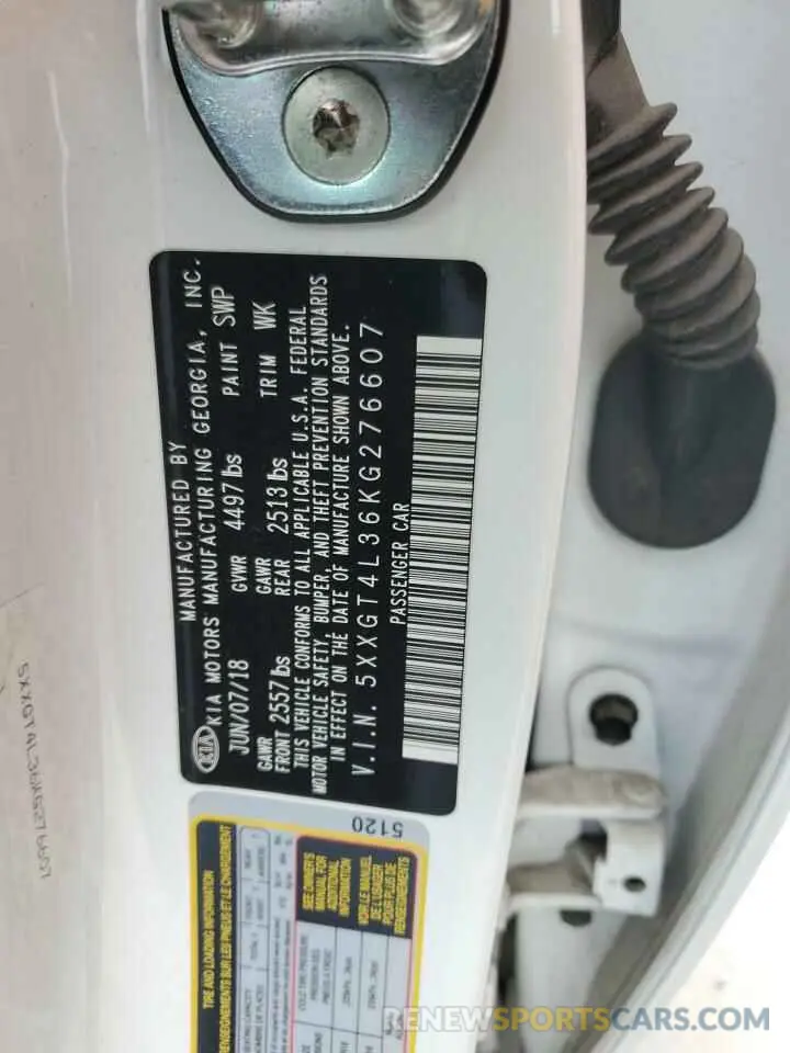 13 Photograph of a damaged car 5XXGT4L36KG276607 KIA OPTIMA 2019