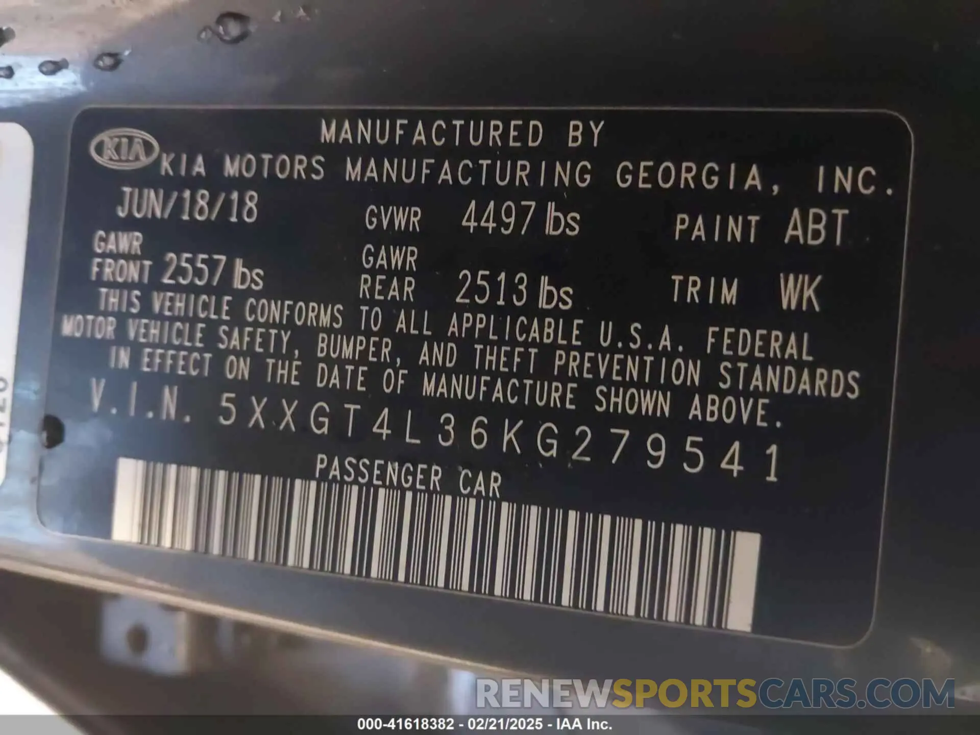 9 Photograph of a damaged car 5XXGT4L36KG279541 KIA OPTIMA 2019