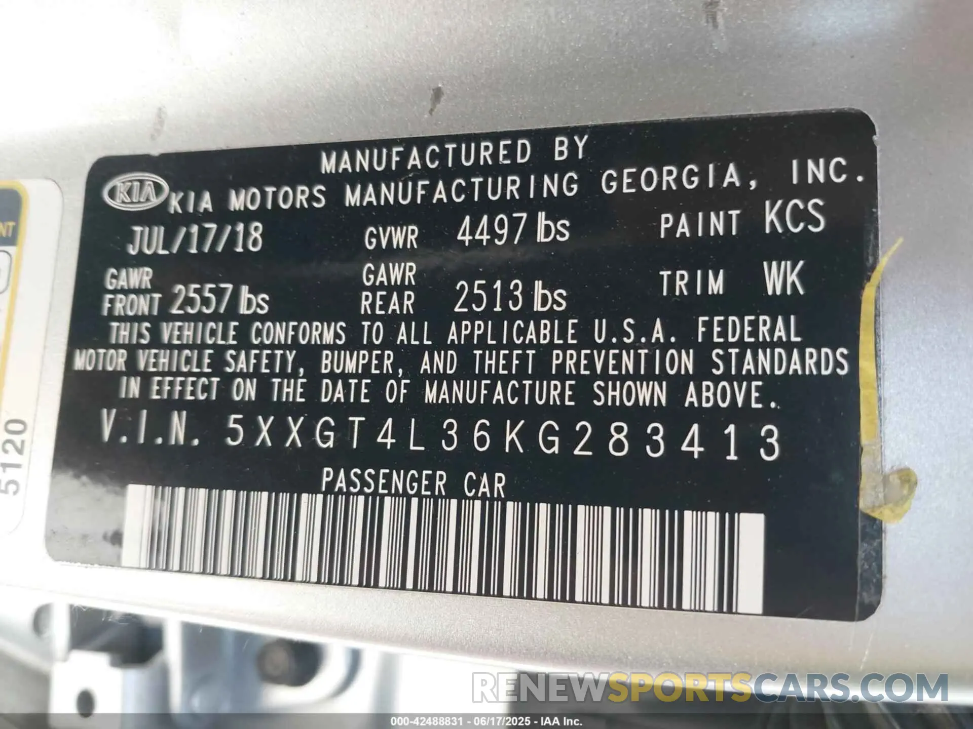 9 Photograph of a damaged car 5XXGT4L36KG283413 KIA OPTIMA 2019