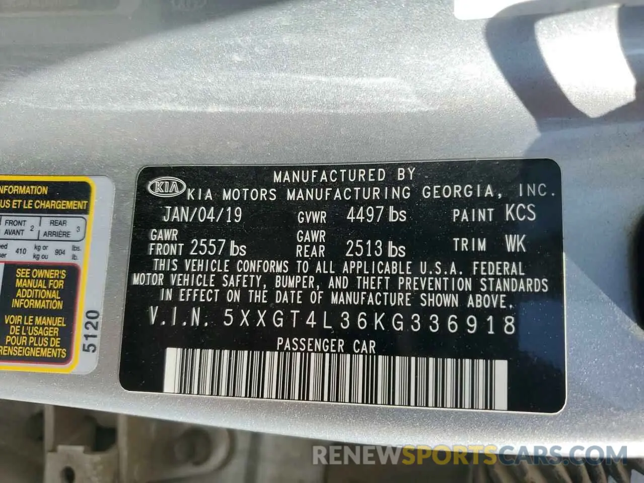 12 Фотография поврежденного автомобиля 5XXGT4L36KG336918 KIA OPTIMA 2019