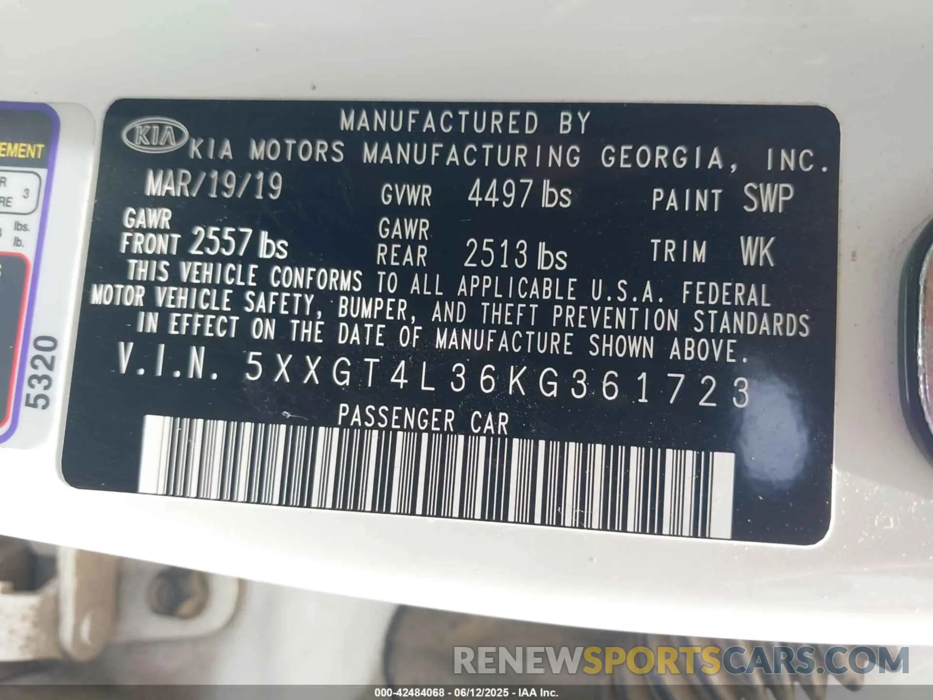 9 Photograph of a damaged car 5XXGT4L36KG361723 KIA OPTIMA 2019