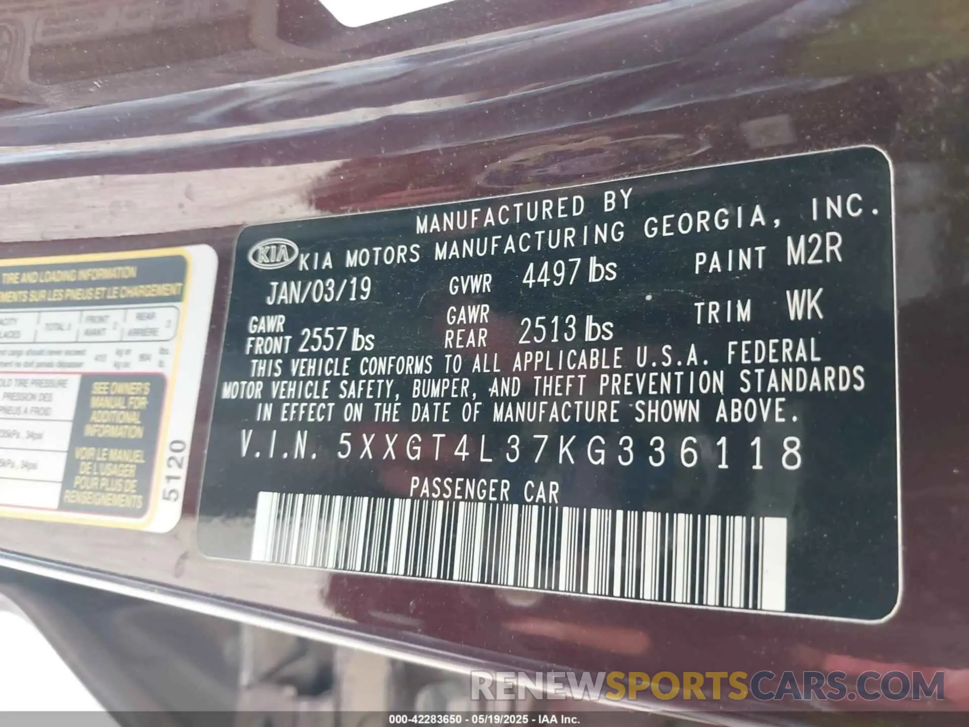 9 Photograph of a damaged car 5XXGT4L37KG336118 KIA OPTIMA 2019