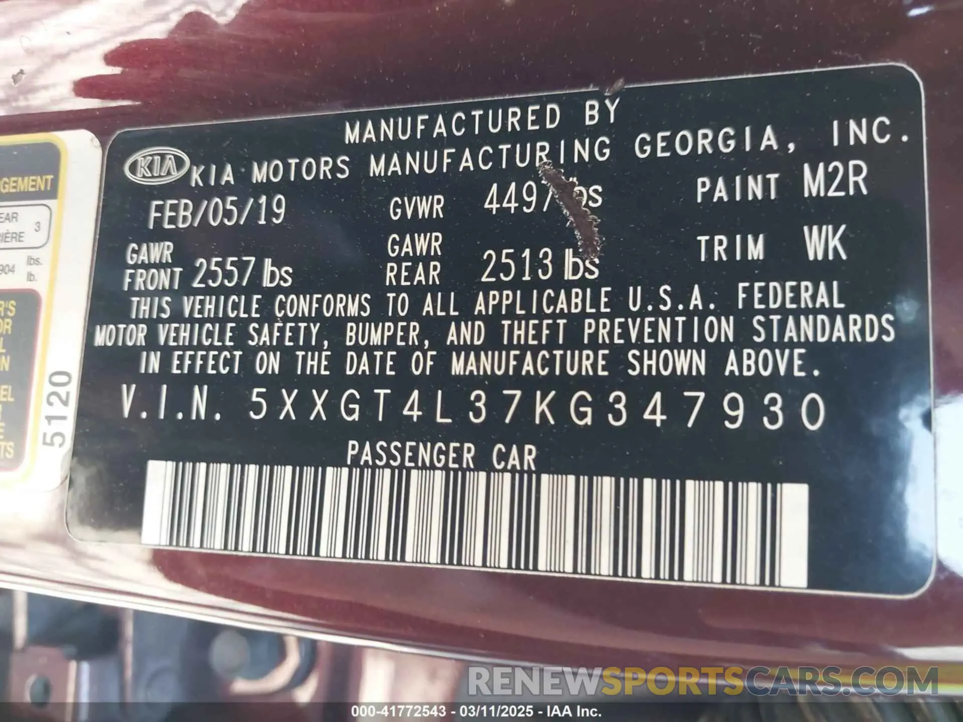 9 Photograph of a damaged car 5XXGT4L37KG347930 KIA OPTIMA 2019
