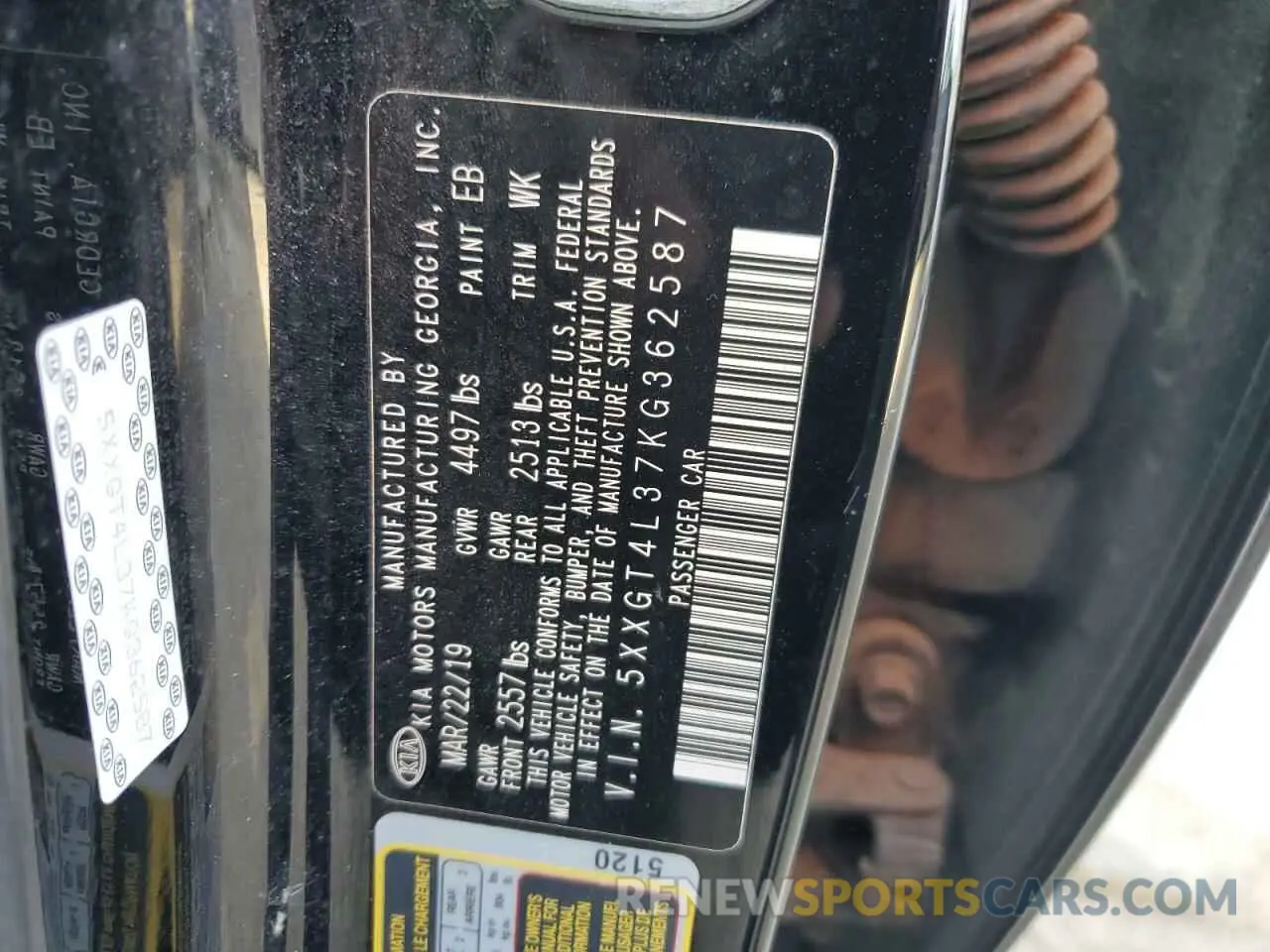 12 Photograph of a damaged car 5XXGT4L37KG362587 KIA OPTIMA 2019