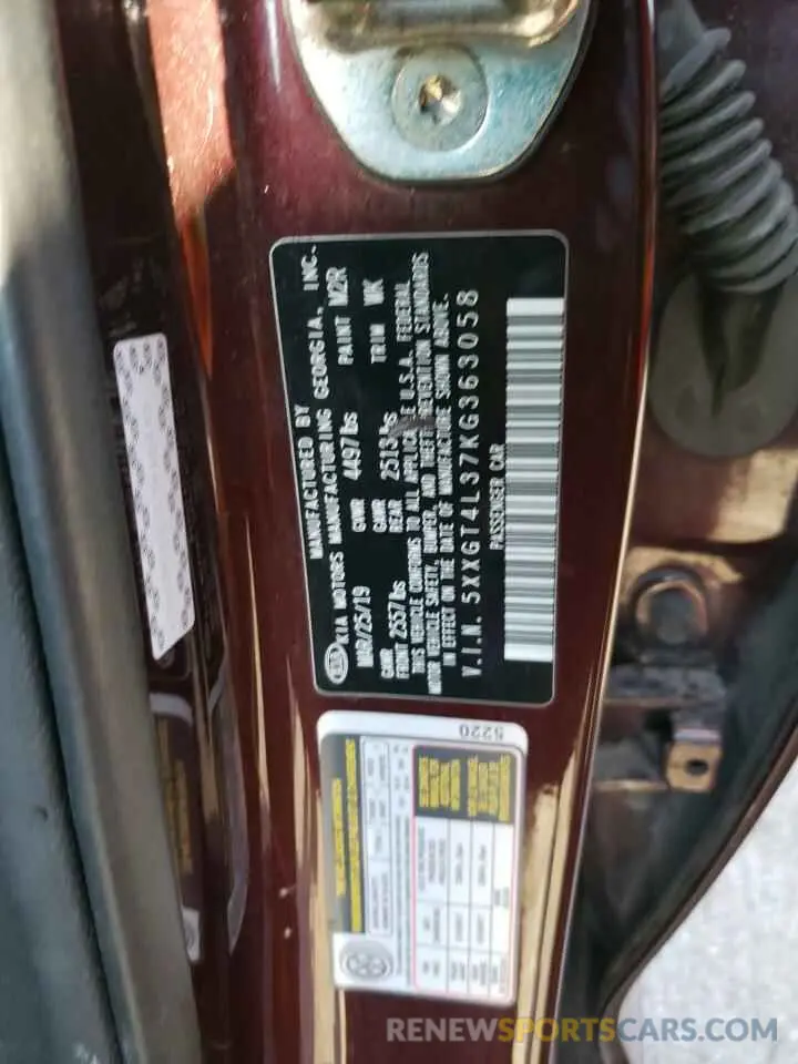 14 Photograph of a damaged car 5XXGT4L37KG363058 KIA OPTIMA 2019