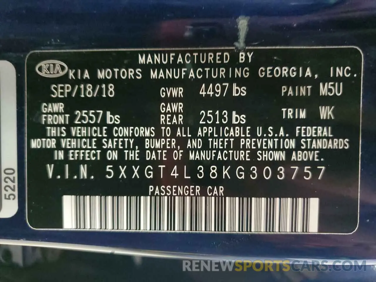 12 Photograph of a damaged car 5XXGT4L38KG303757 KIA OPTIMA 2019