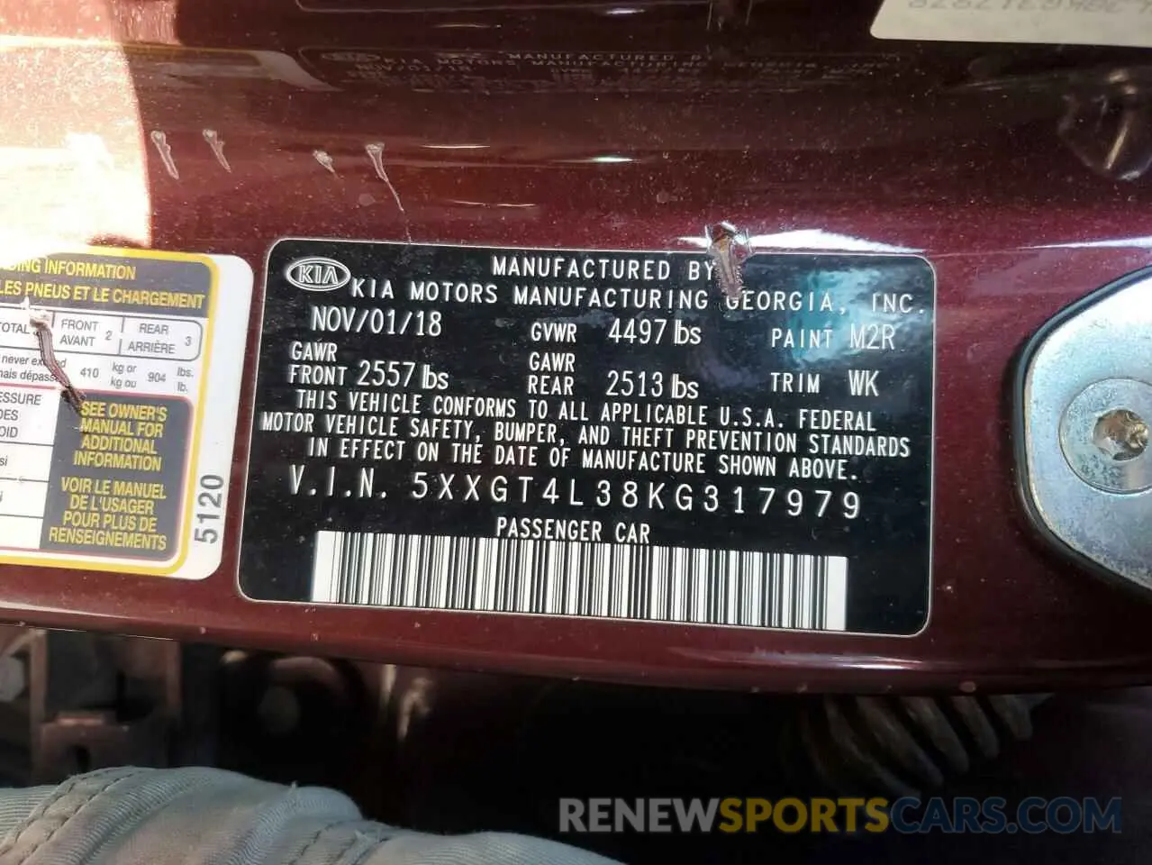 13 Photograph of a damaged car 5XXGT4L38KG317979 KIA OPTIMA 2019